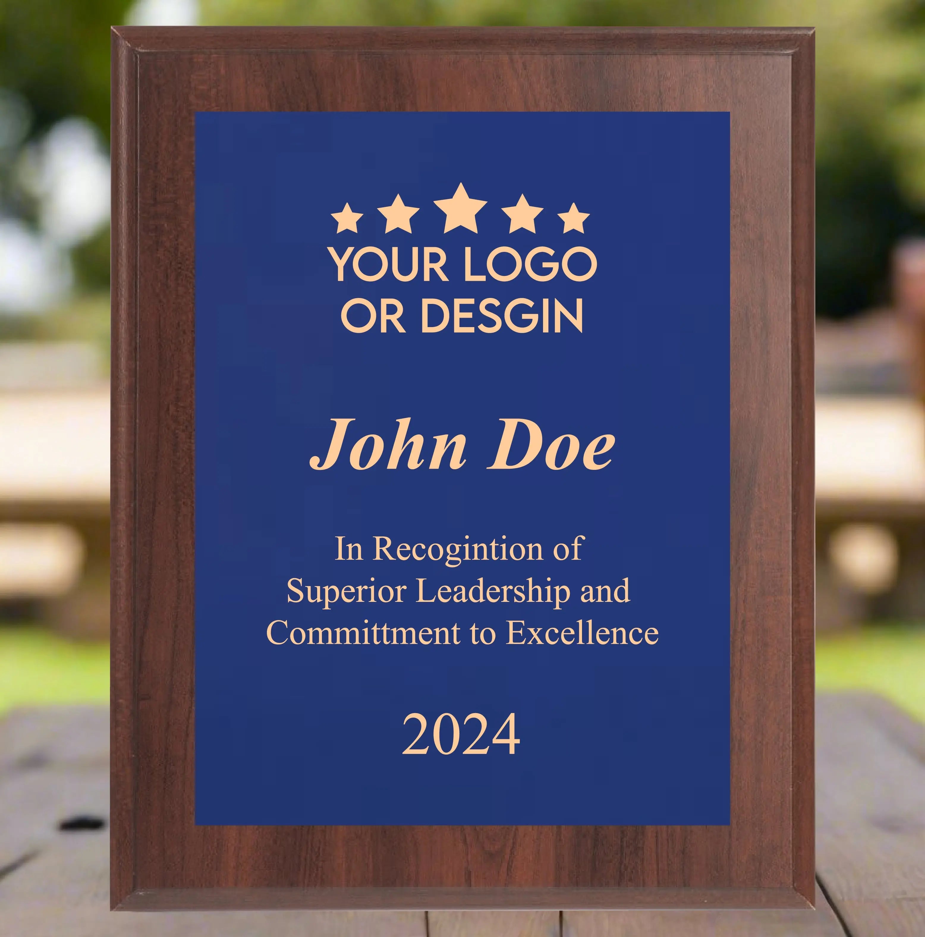 Economy Rounded Bevel Edge Cherry Finish Plaque with Front Plate Color Options and 4 Border Options, 2 Sizes JDS