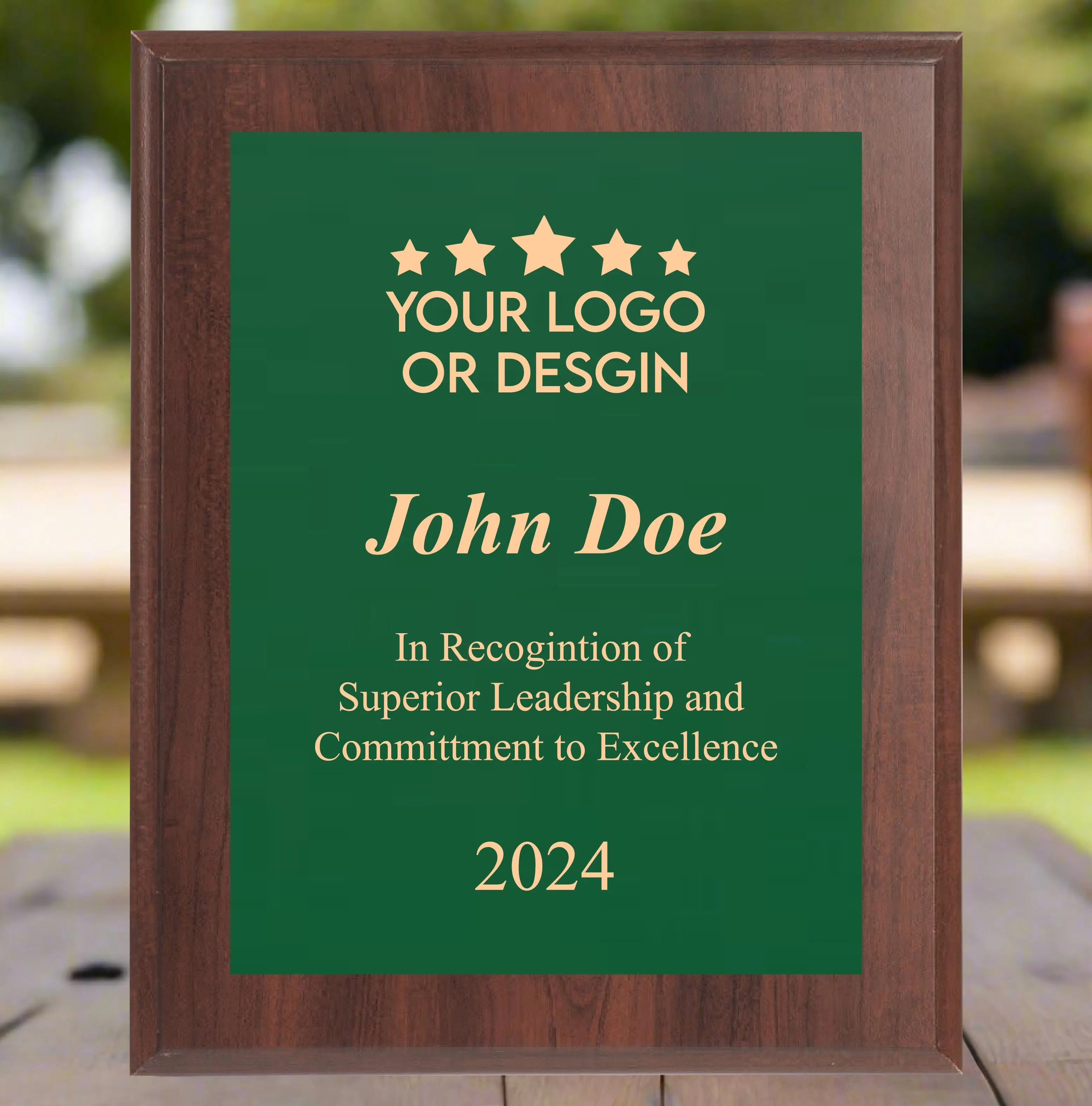 Economy Rounded Bevel Edge Cherry Finish Plaque with Front Plate Color Options and 4 Border Options, 2 Sizes JDS