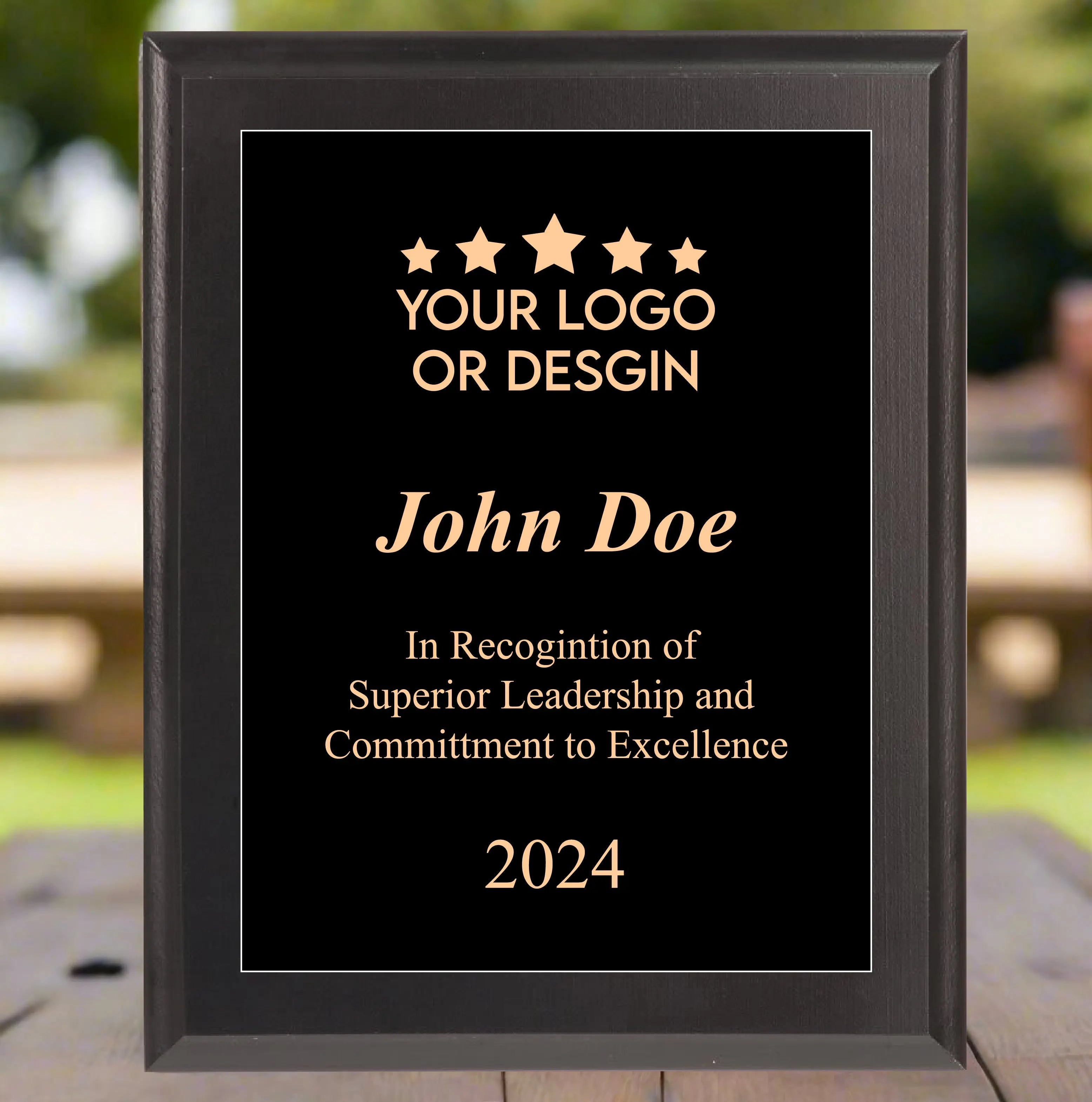 Economy Rounded Bevel Edge Black Finish Plaque with Front Plate Color Options and 4 Border Options, 2 Sizes JDS