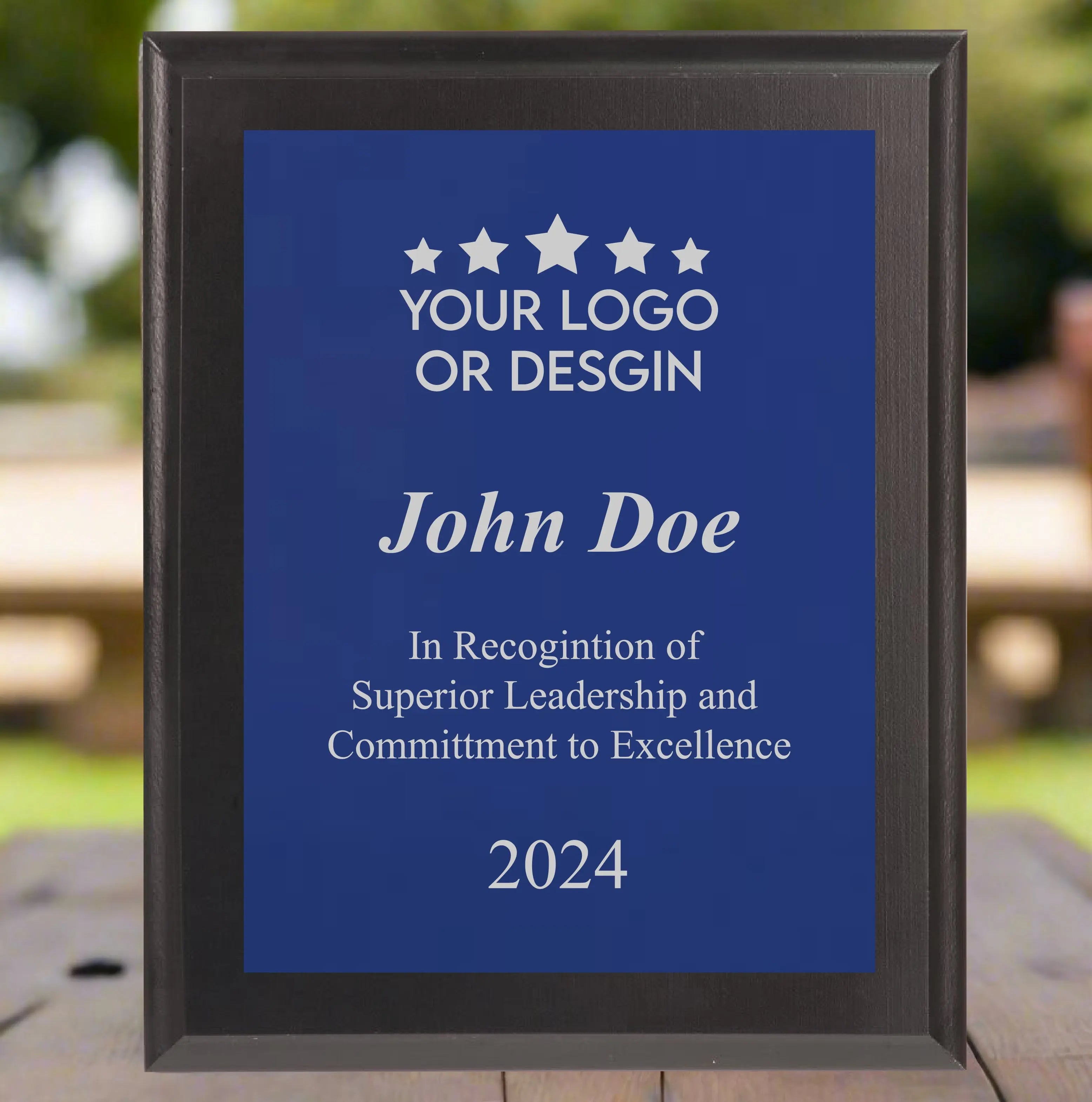 Economy Rounded Bevel Edge Black Finish Plaque with Front Plate Color Options and 4 Border Options, 2 Sizes JDS