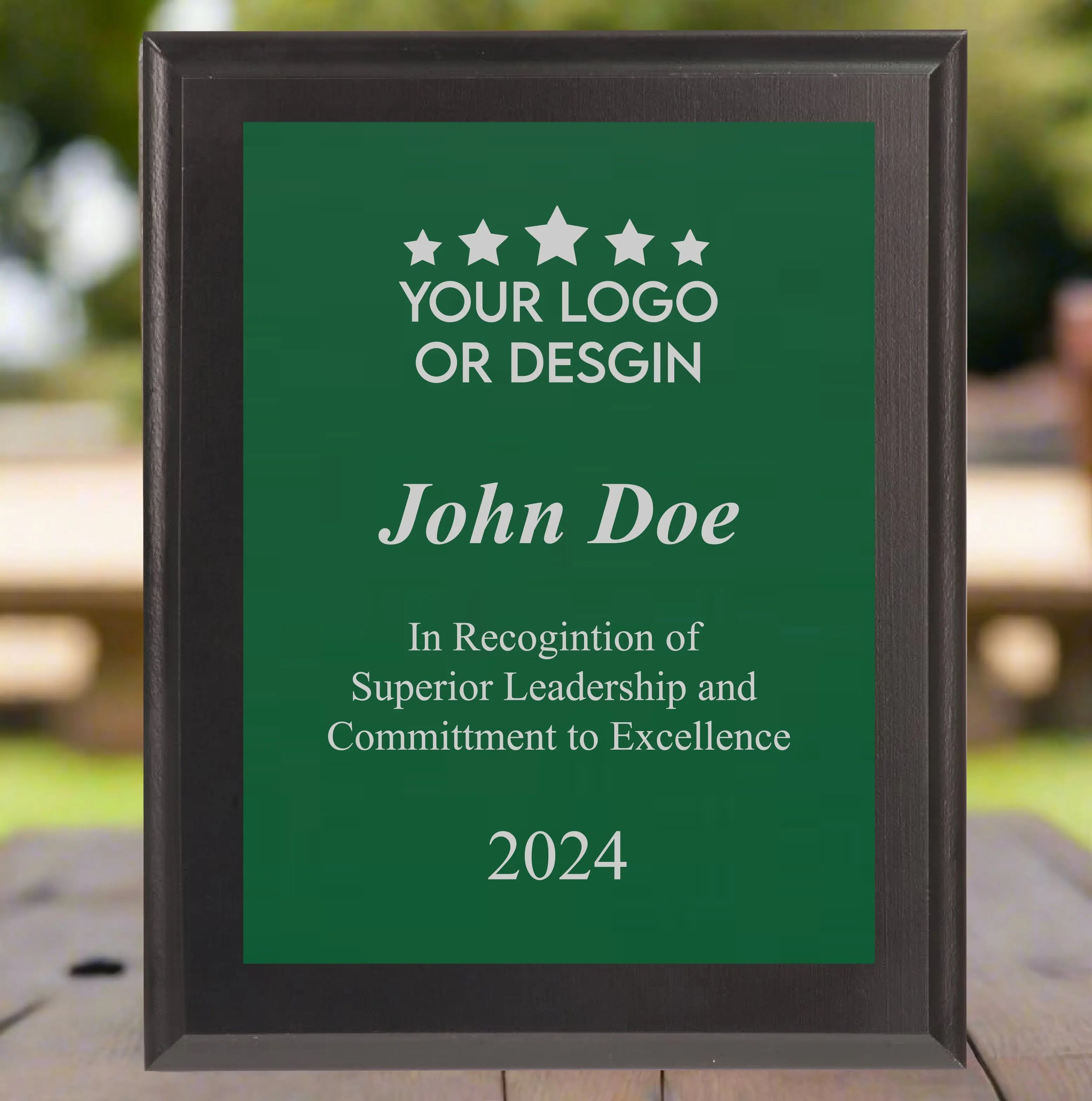 Economy Rounded Bevel Edge Black Finish Plaque with Front Plate Color Options and 4 Border Options, 2 Sizes JDS