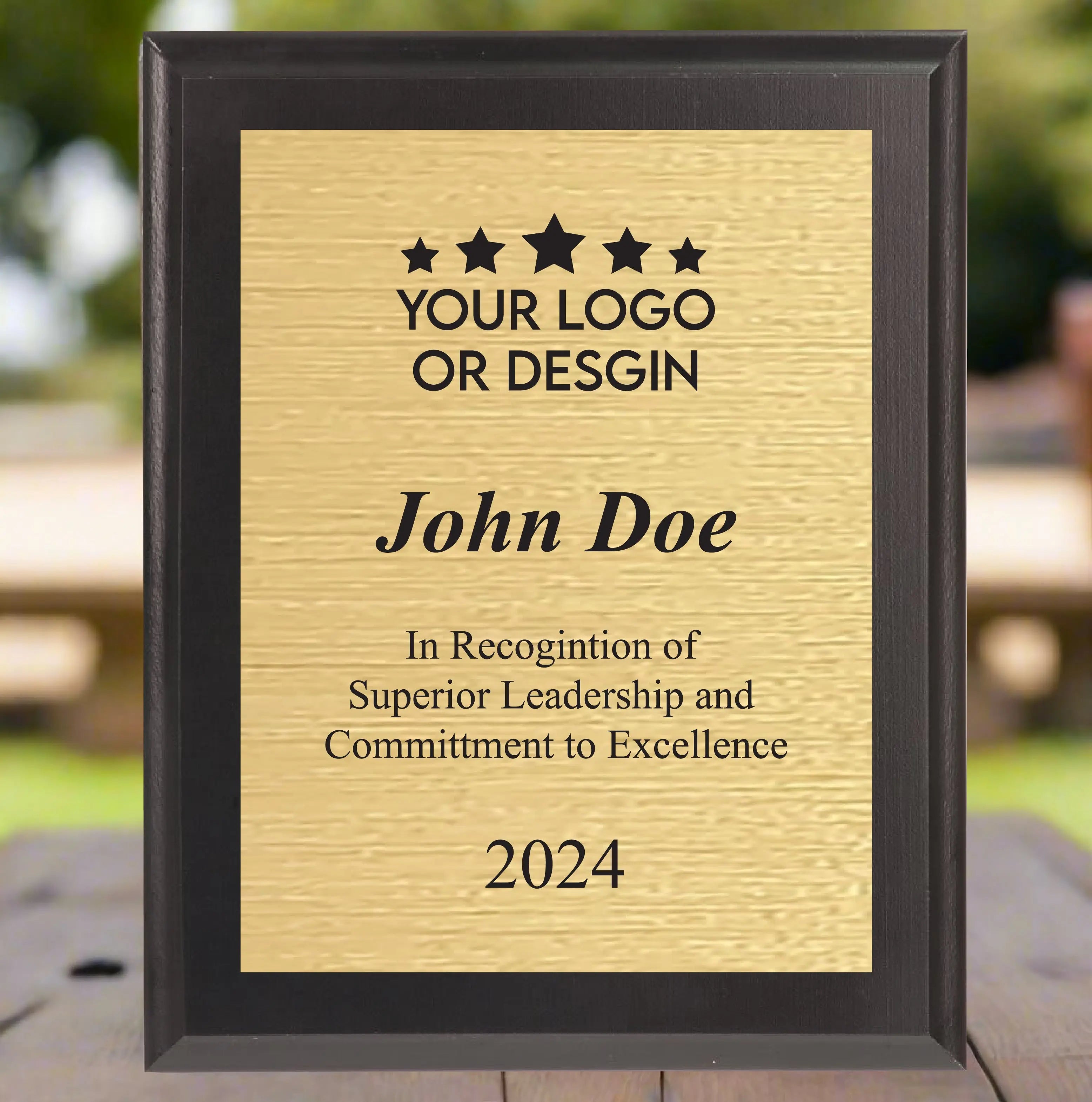 Economy Rounded Bevel Edge Black Finish Plaque with Front Plate Color Options and 4 Border Options, 2 Sizes JDS