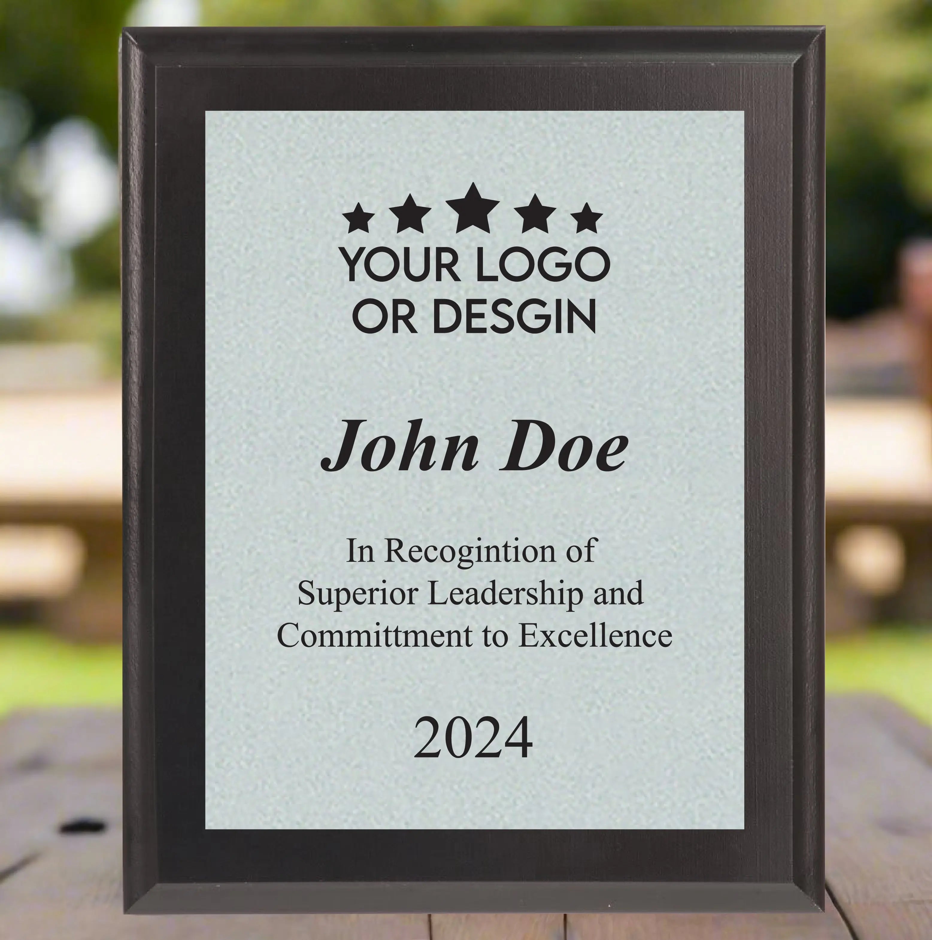 Economy Rounded Bevel Edge Black Finish Plaque with Front Plate Color Options and 4 Border Options, 2 Sizes JDS