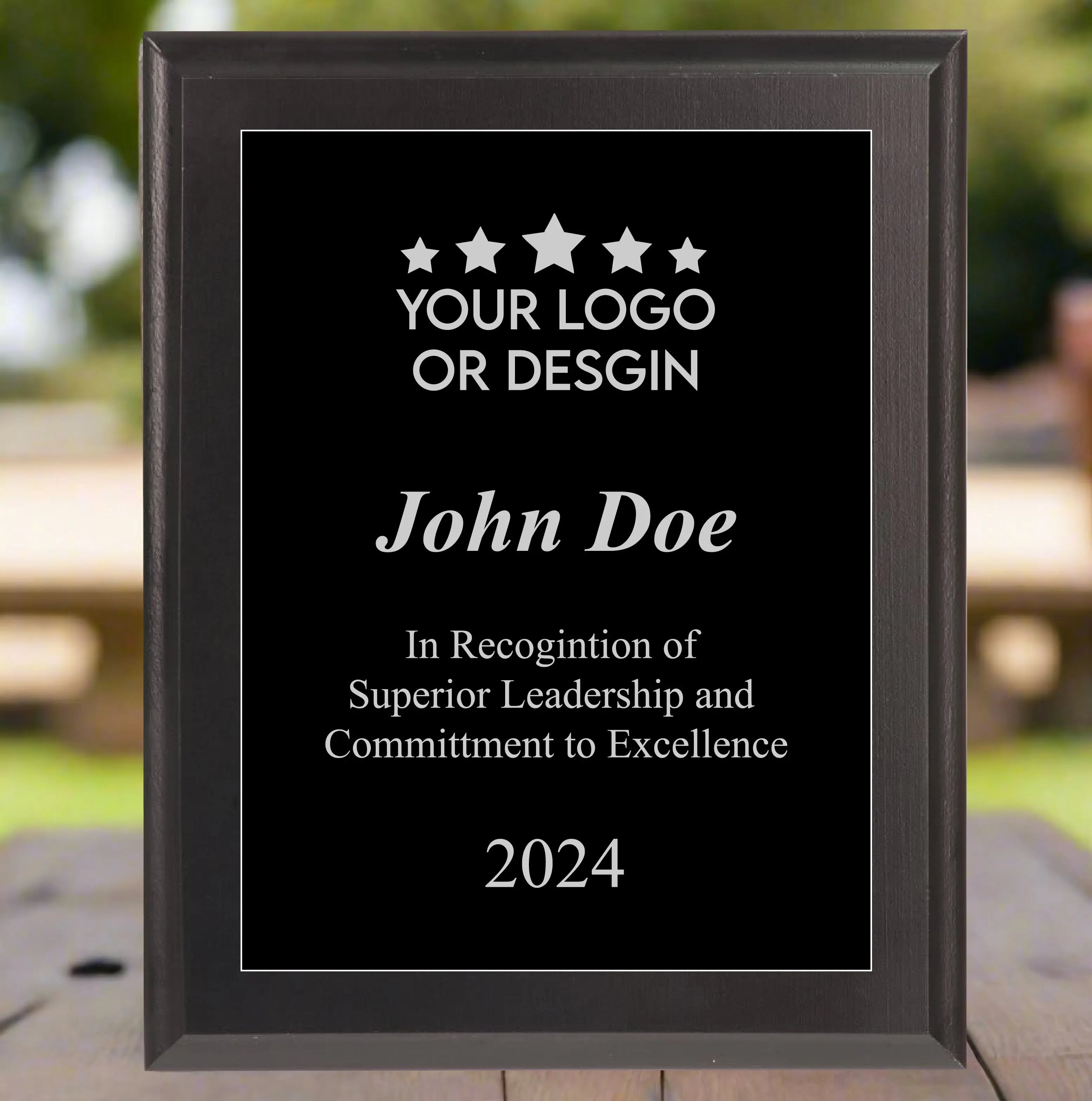Economy Rounded Bevel Edge Black Finish Plaque with Front Plate Color Options and 4 Border Options, 2 Sizes JDS