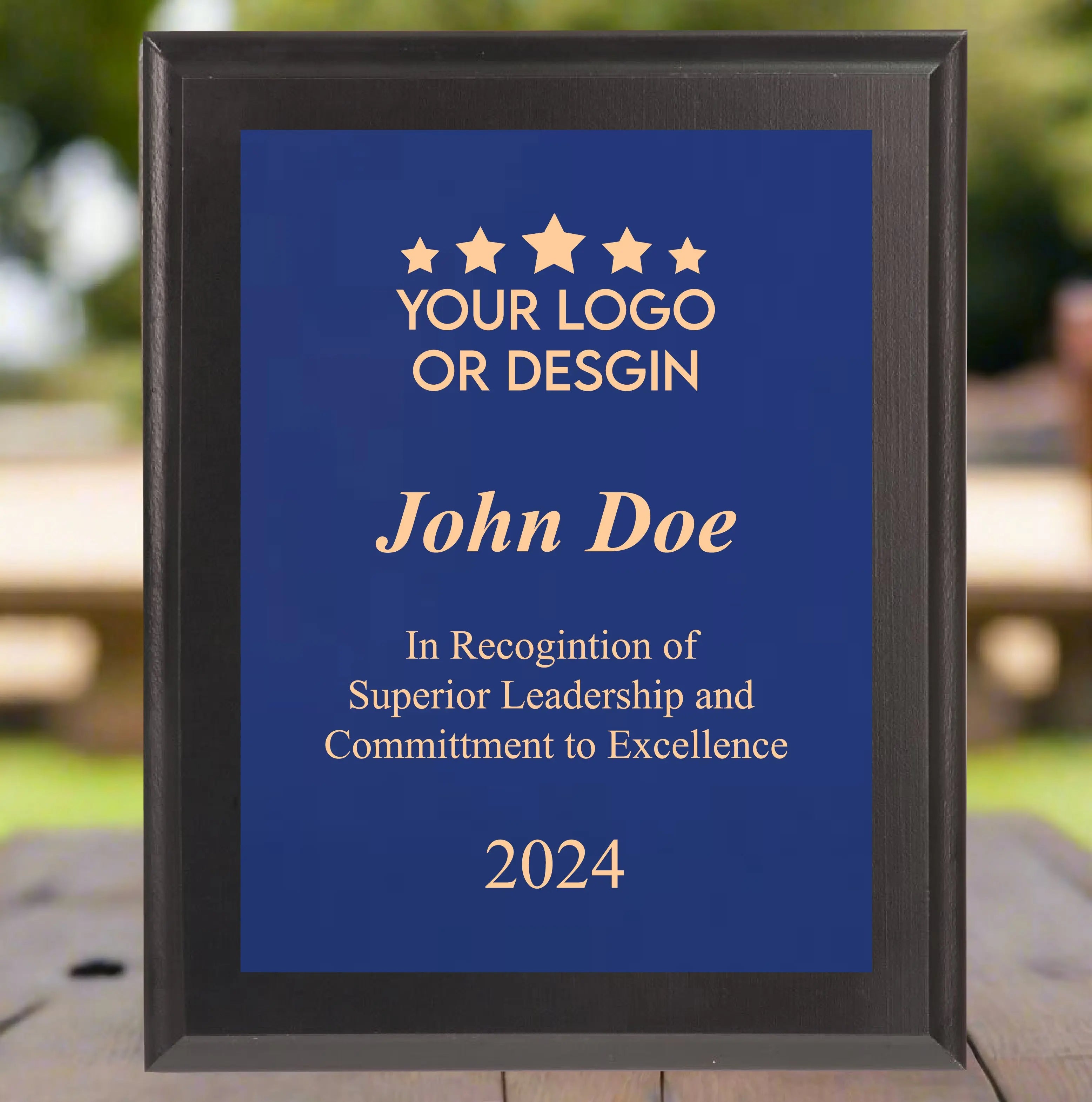 Economy Rounded Bevel Edge Black Finish Plaque with Front Plate Color Options and 4 Border Options, 2 Sizes JDS