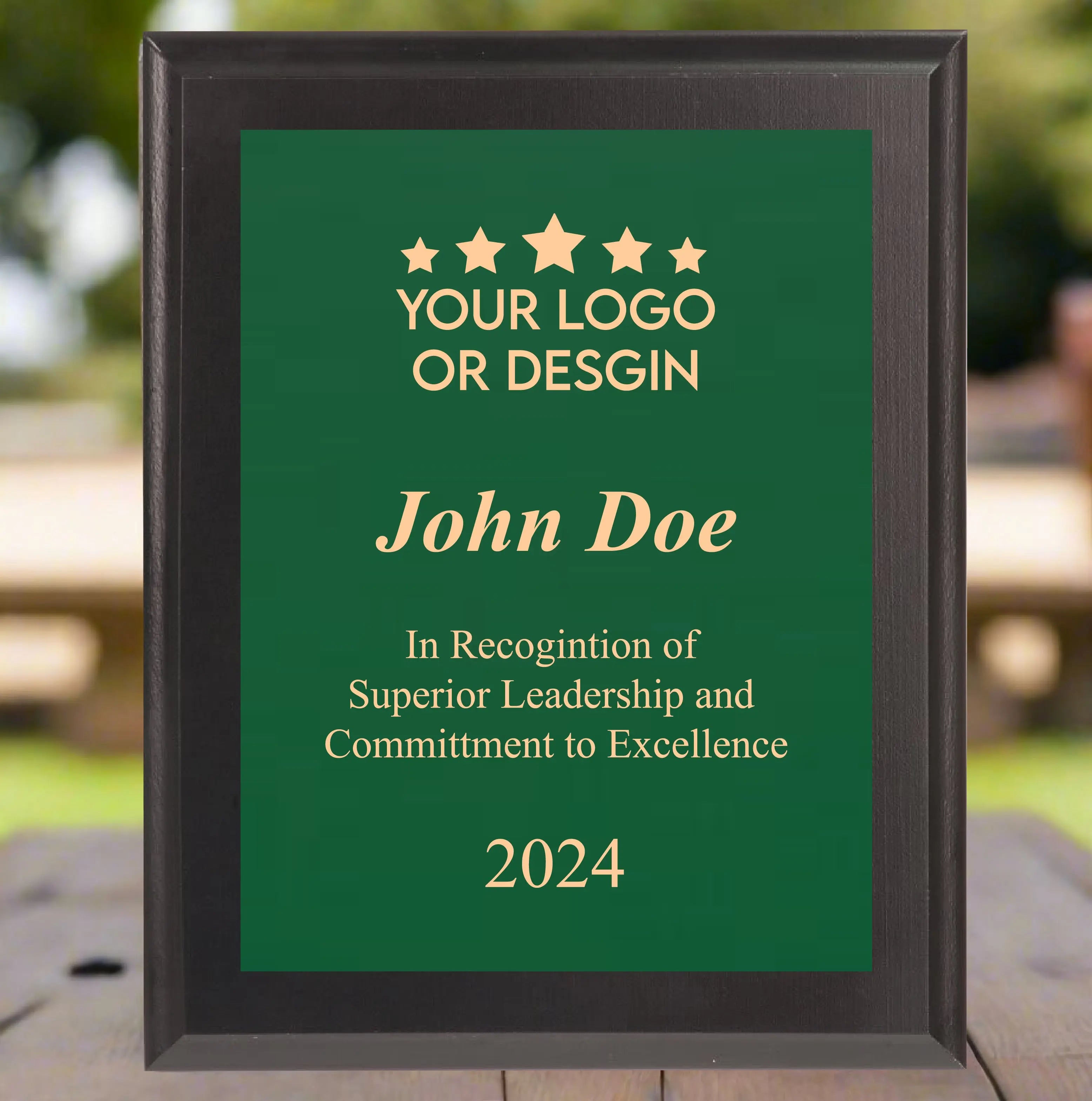 Economy Rounded Bevel Edge Black Finish Plaque with Front Plate Color Options and 4 Border Options, 2 Sizes JDS