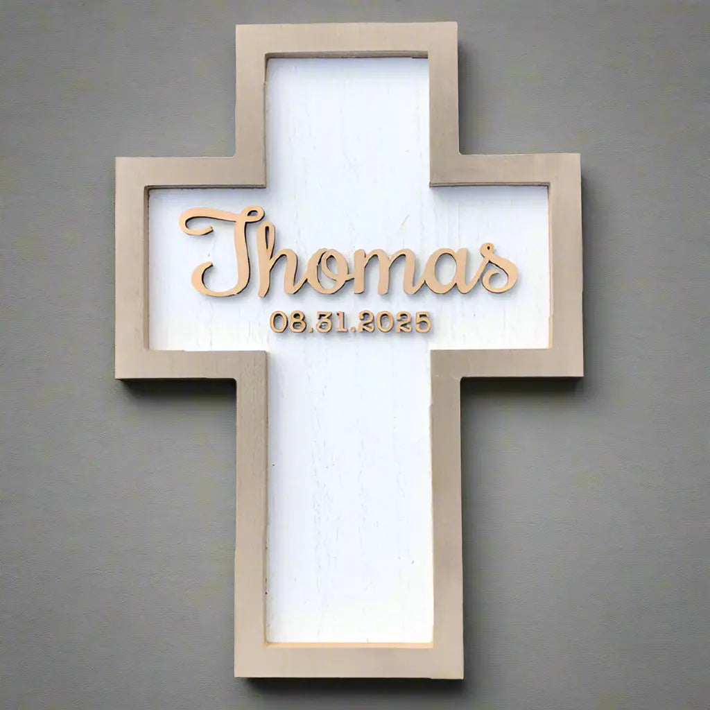 Personalized Wooden Wall Cross with Name and Date – Rustic Baby or Wedding Gift  Sams Engraving and Gifts