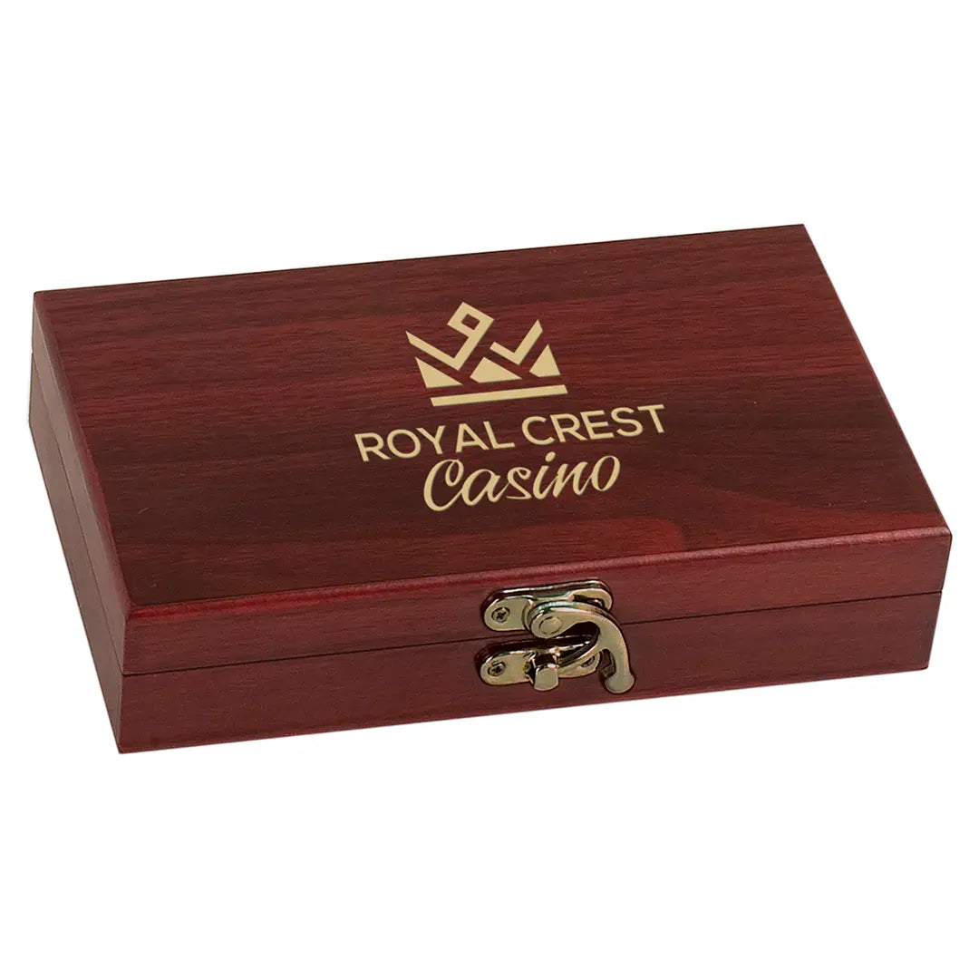 Personalized Rosewood Finish Card & Dice Game Set with Gold Color Filled Engraving – 7.5" x 4.5" JDS
