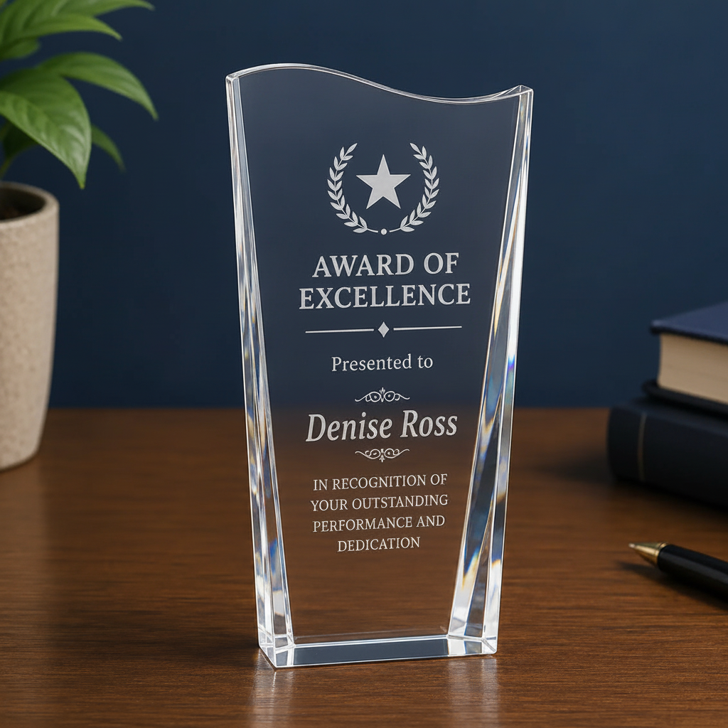 Personalized Crystal Facet Wave Award | Custom Engraved Recognition Award Sams Engraving and Gifts