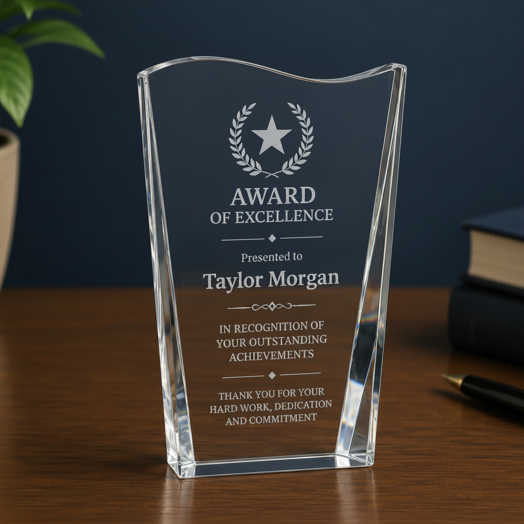 Personalized Crystal Facet Wave Award | Custom Engraved Recognition Award Sams Engraving and Gifts