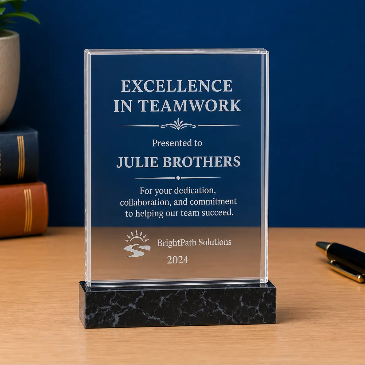 Personalized Black Marble Fusion Acrylic Award | Custom Engraved Recognition Award Sams Engraving and Gifts