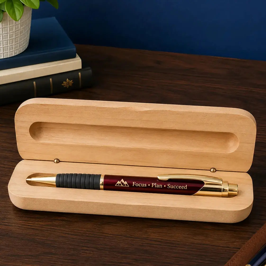 Personalized Brass Ballpoint Pen & Wooden Maple Case | Custom Engraved Pen Gift Set Sams Engraving and Gifts