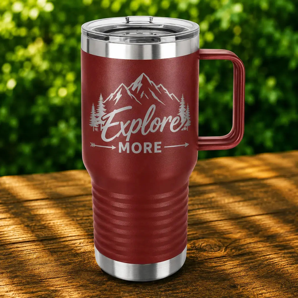 Personalized 20 oz. Insulated Travel Mug with Handle | Custom Laser Engraved Stainless Steel Mug Sams Engraving and Gifts