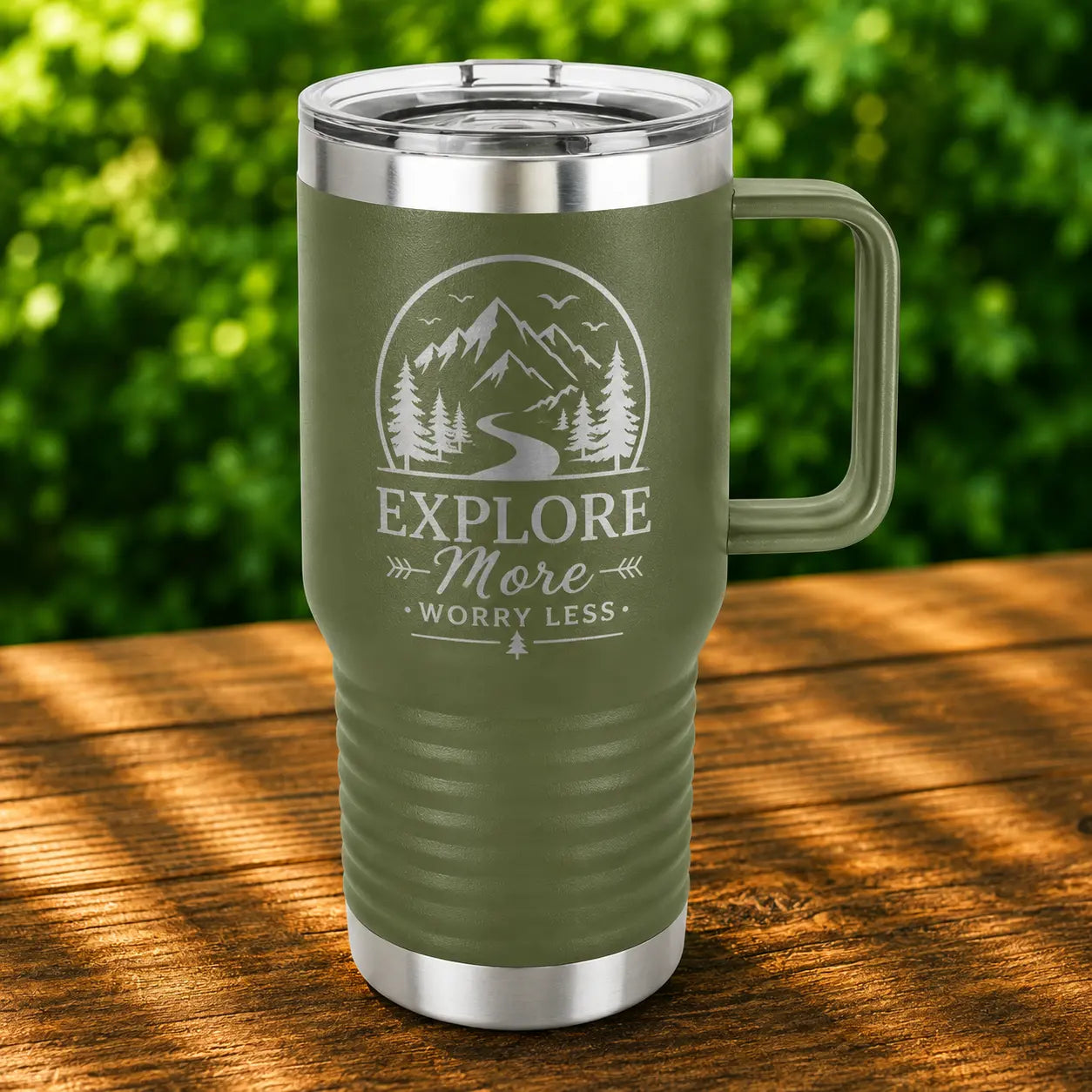 Personalized 20 oz. Insulated Travel Mug with Handle | Custom Laser Engraved Stainless Steel Mug Sams Engraving and Gifts