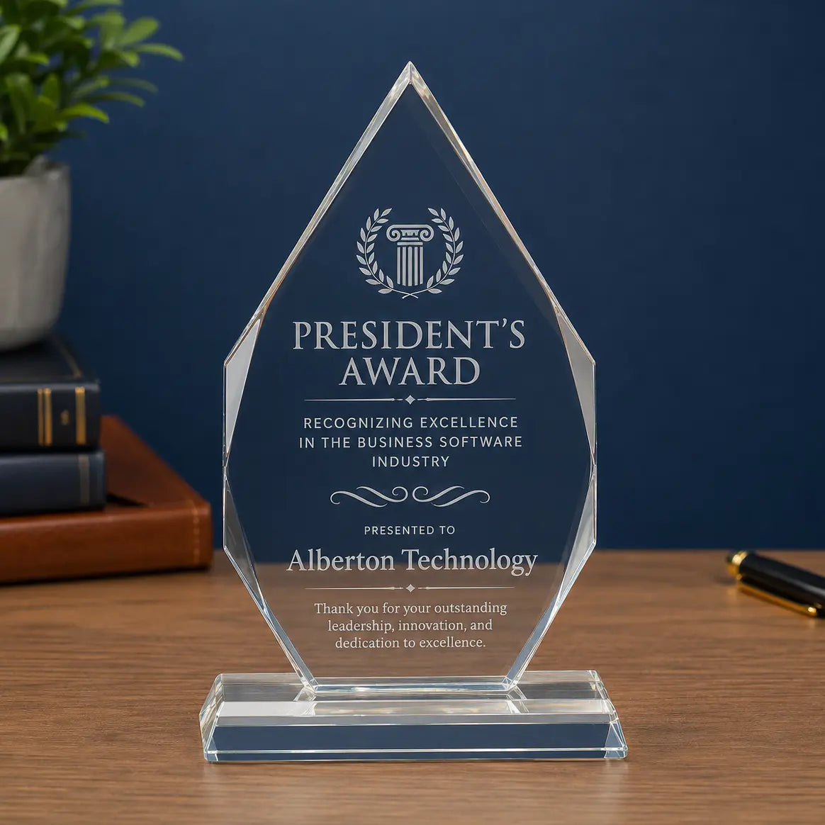 Personalized Diamond Crystal Award on Clear Pedestal Base | Custom Engraved Recognition Award Sams Engraving and Gifts