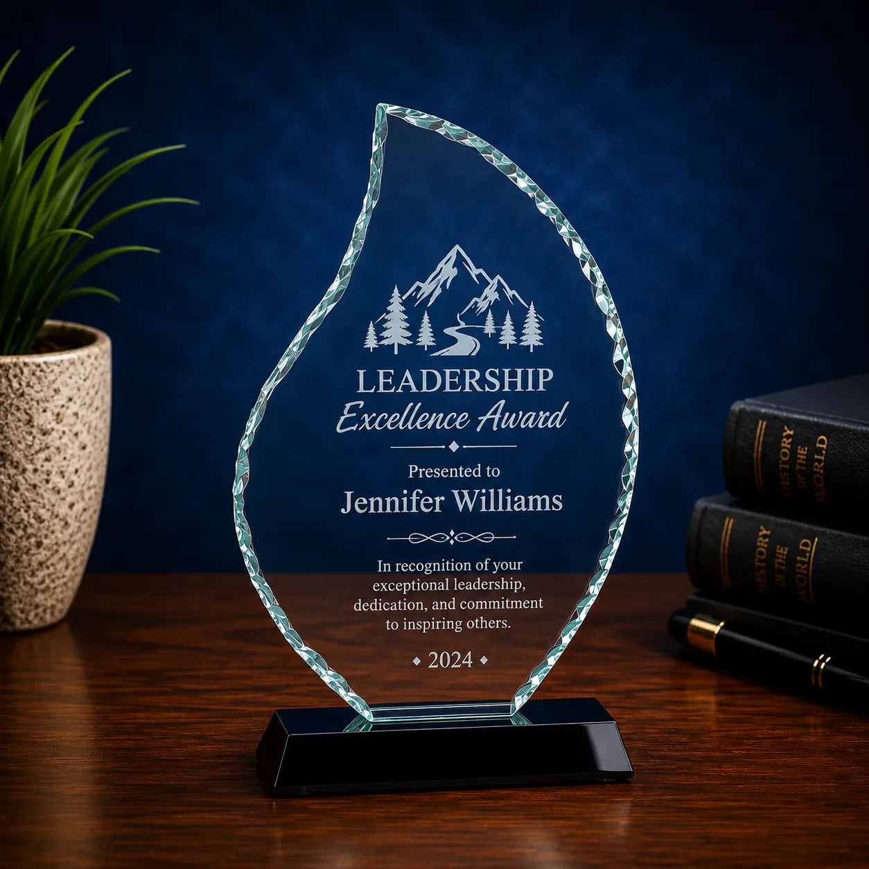 Personalized Flame Facet Glass Award with Black Base | Custom Engraved Recognition Award Sams Engraving and Gifts