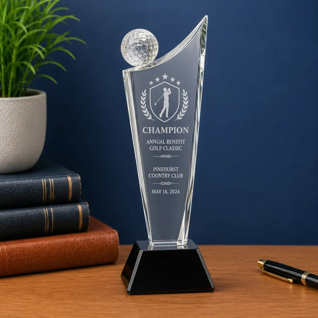 Personalized Crystal Golf Wave Award | Custom Engraved Recognition Award Sams Engraving and Gifts