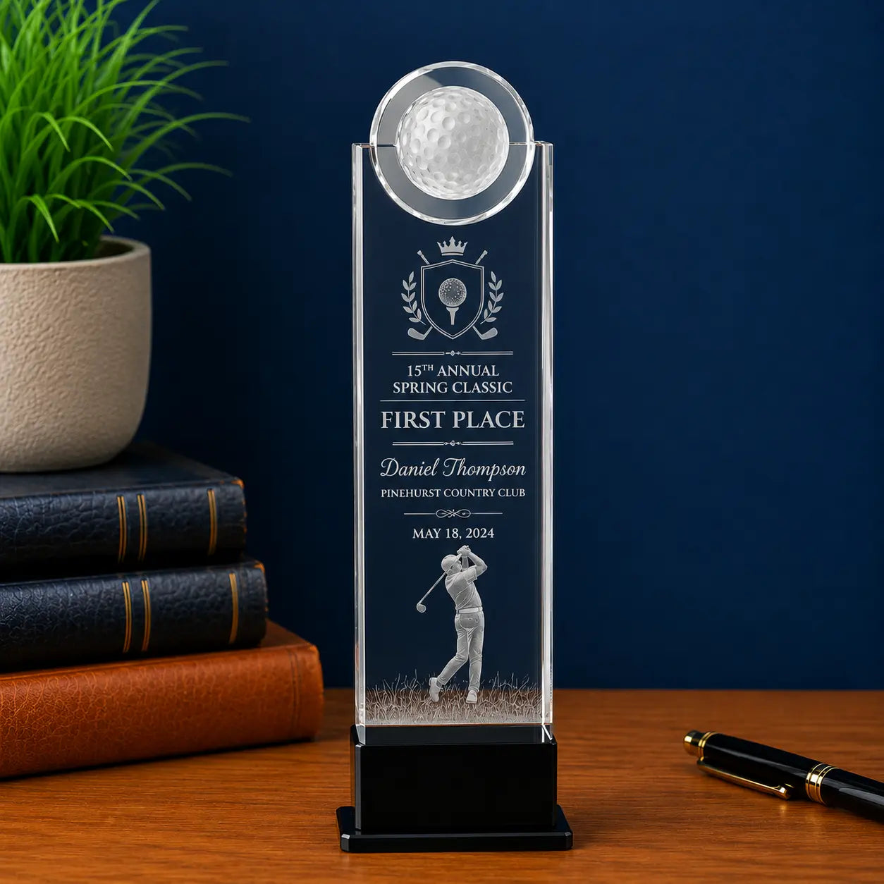 Personalized Crystal Golf Standup Award with 3D Golfer | Custom Engraved Recognition Award Sams Engraving and Gifts