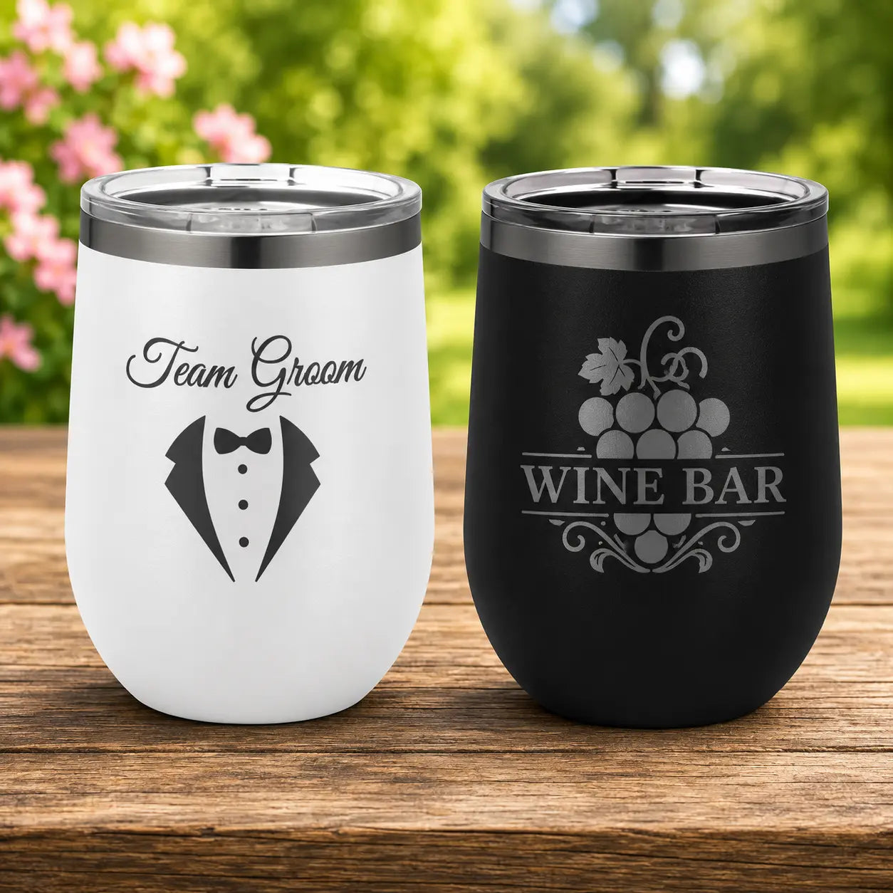 Personalized 12 oz. Ghost Black Stemless Wine Tumbler | Custom Laser Engraved Sams Engraving and Gifts