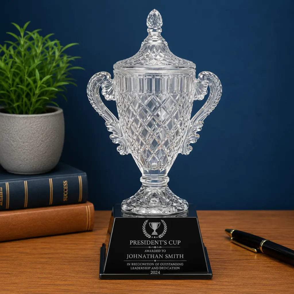 Personalized Crystal Cup Award with Black Pedestal Base | Custom Engraved Recognition Award Sams Engraving and Gifts