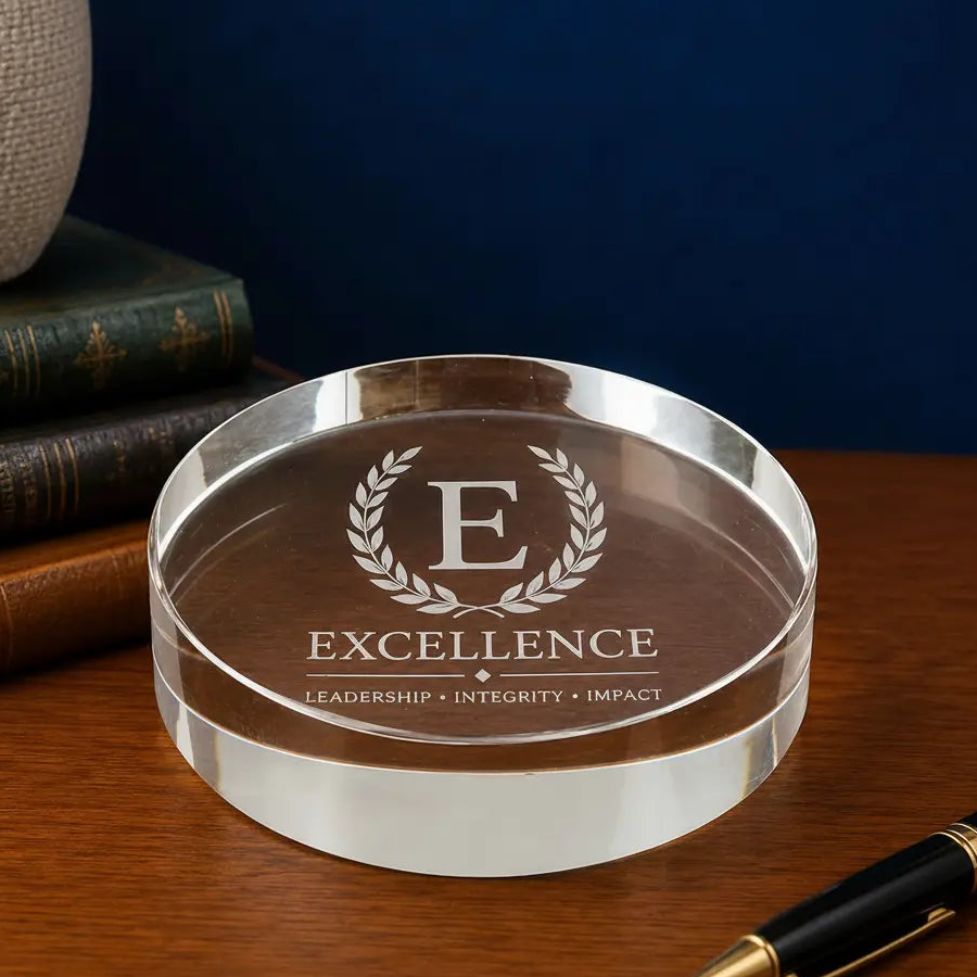 Personalized Crystal Round Paperweight | Custom Engraved Executive Desk Gift Sams Engraving and Gifts