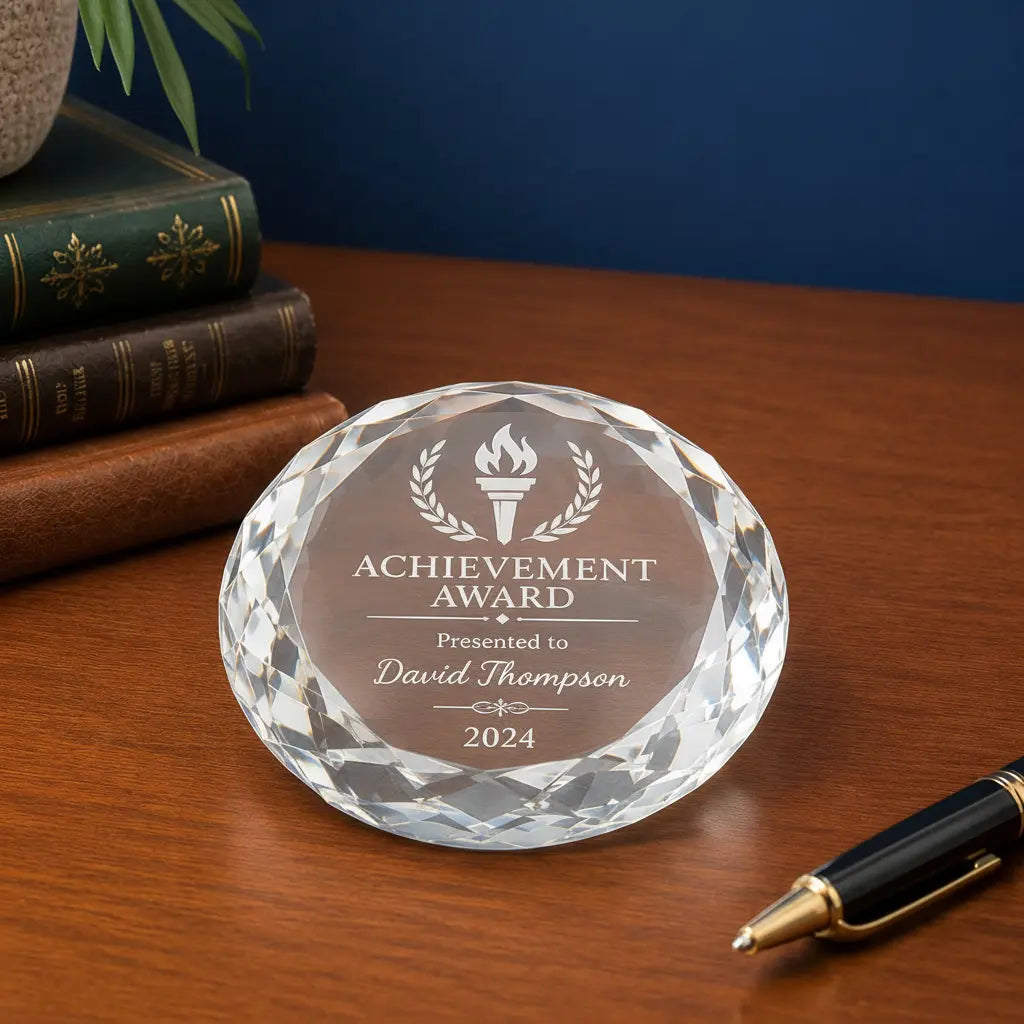 Personalized Crystal Facet Paperweight | Custom Engraved Executive Desk Gift Sams Engraving and Gifts