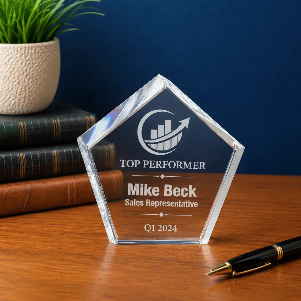 Personalized Crystal Pentagon Paperweight | Custom Engraved Desk Award Sams Engraving and Gifts