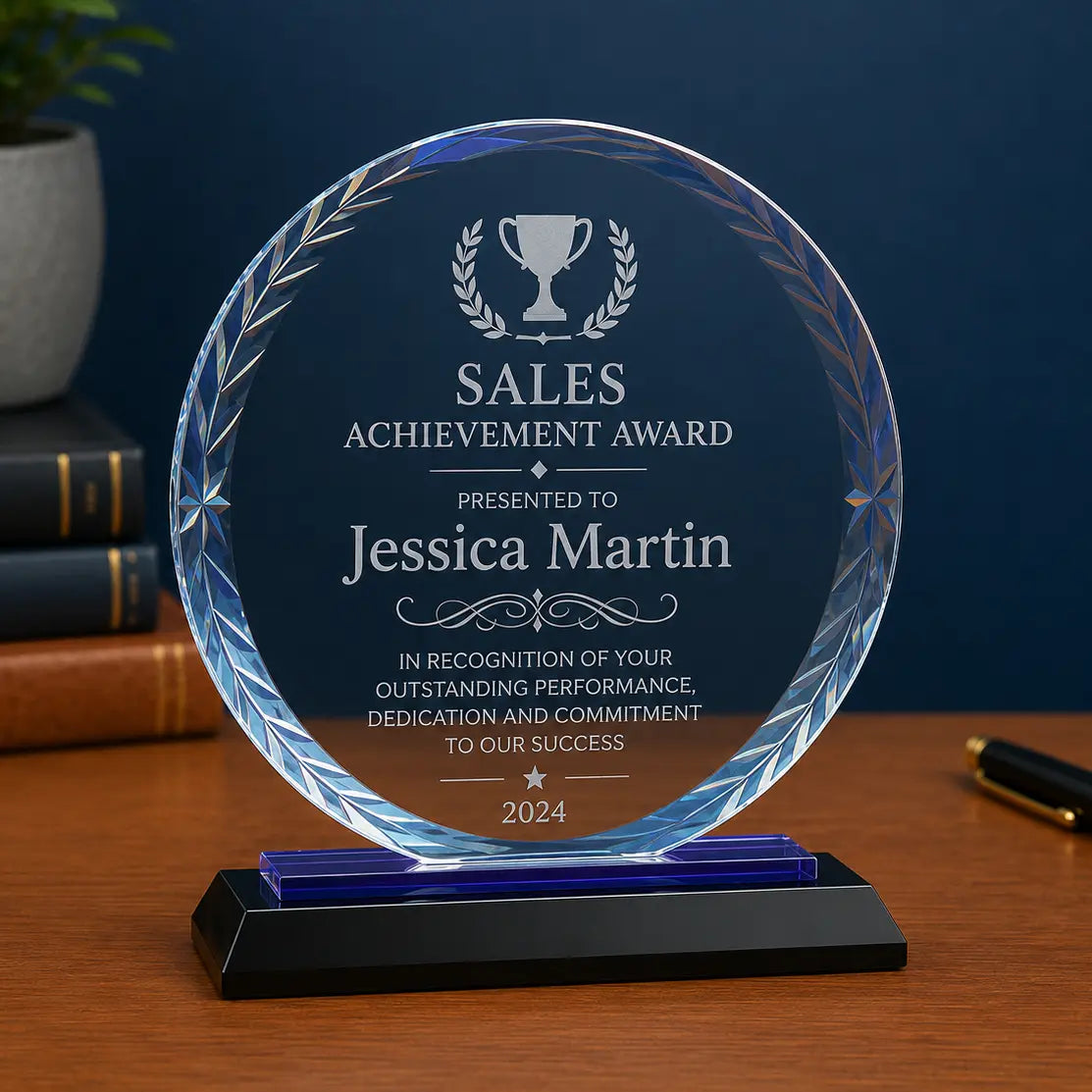 Personalized Oval Accent Glass Award | Custom Engraved Recognition Award Sams Engraving and Gifts
