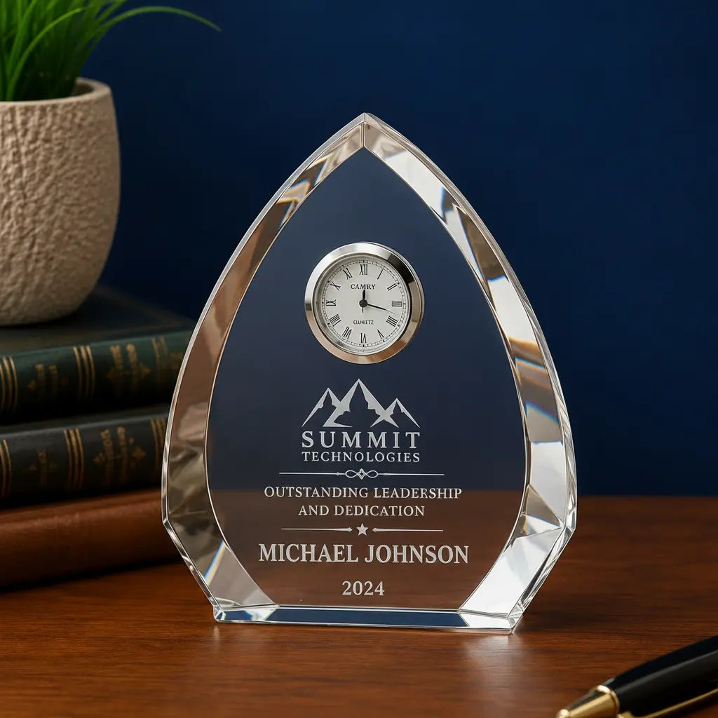 Personalized Crystal Arch Clock | Custom Engraved Executive Desk Clock Sams Engraving and Gifts