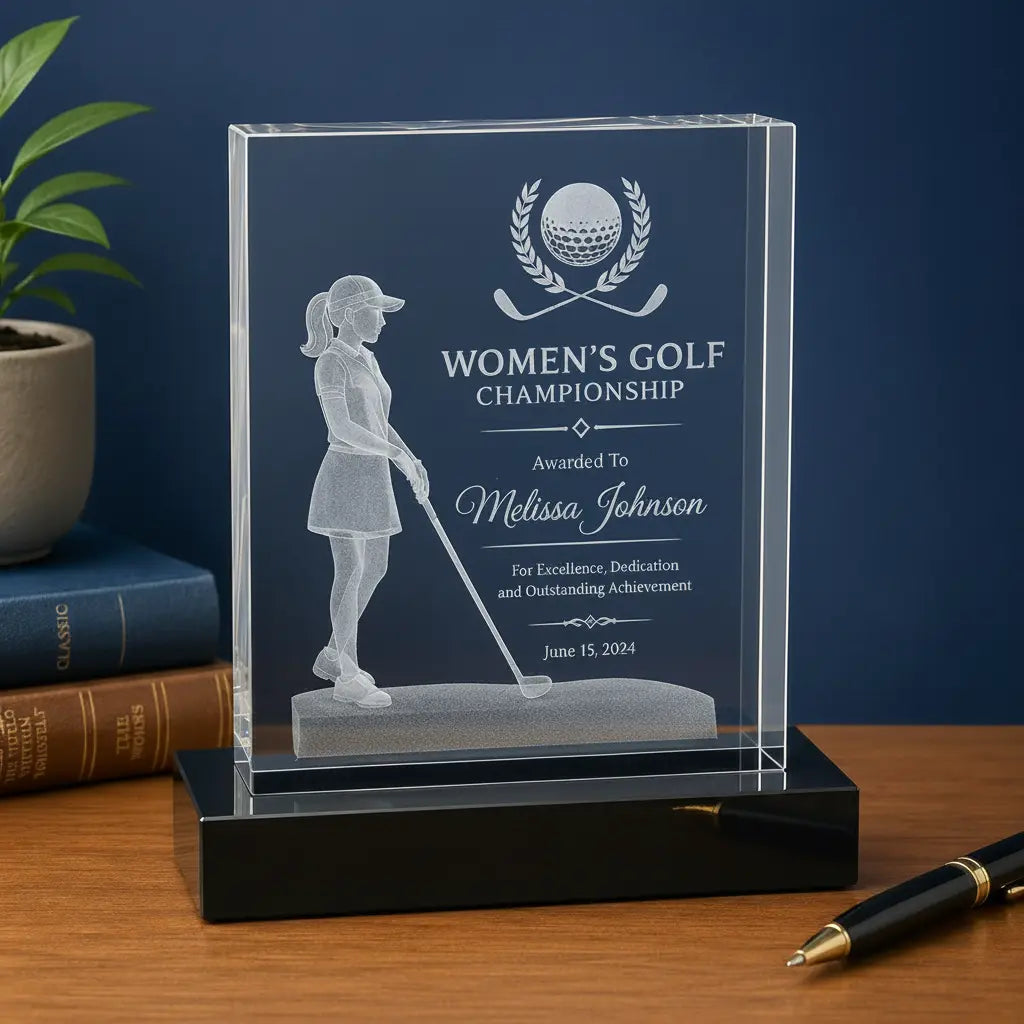 Personalized Crystal 3D Female Golf Award | Custom Engraved Recognition Award Sams Engraving and Gifts