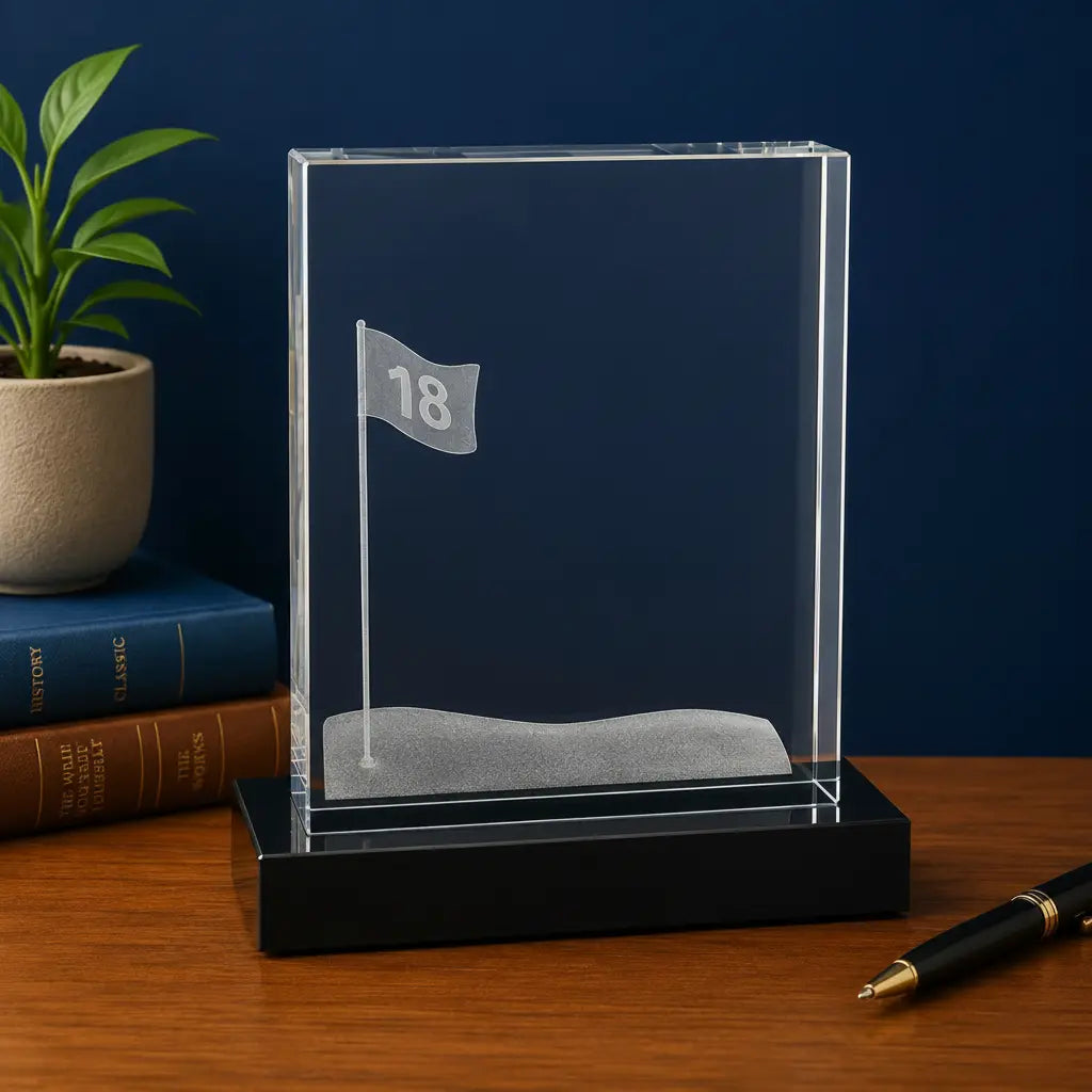 Personalized Crystal 3D Golf Flag Award | Custom Engraved Recognition Award Sams Engraving and Gifts