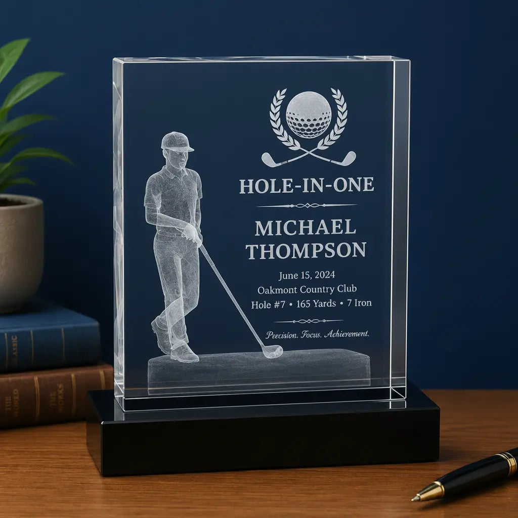 Personalized Crystal 3D Male Golf Award | Custom Engraved Recognition Award Sams Engraving and Gifts