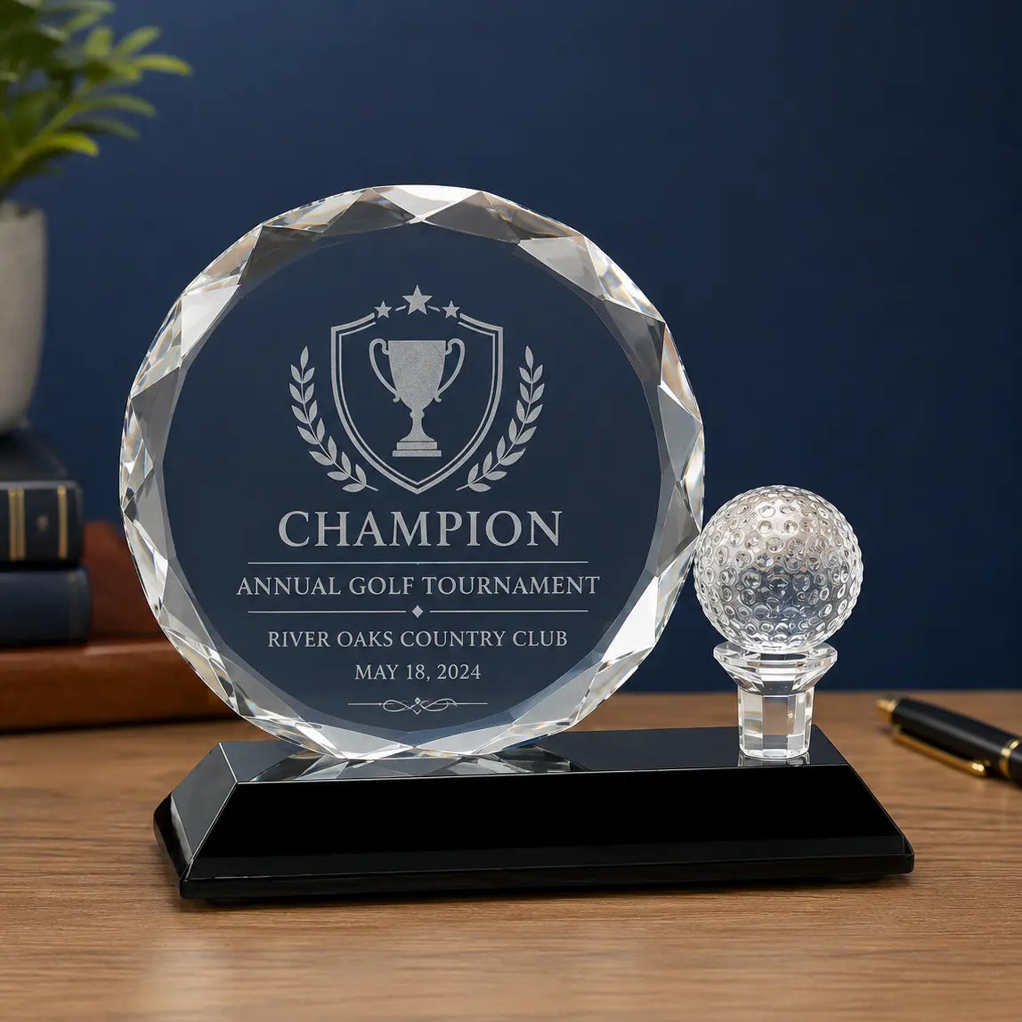 Personalized Round Facet Crystal Golf Award | Custom Engraved Recognition Award Sams Engraving and Gifts