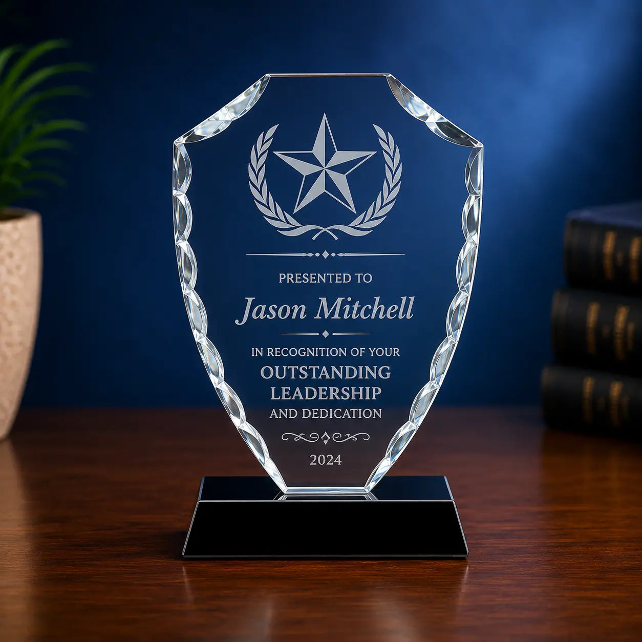 Personalized Shield Facet Glass Award | Custom Engraved Recognition Award Sams Engraving and Gifts