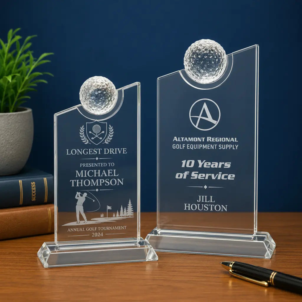 Personalized Crystal Golf Tablet Award with Inset Golf Ball | Custom Engraved Recognition Award Sams Engraving and Gifts