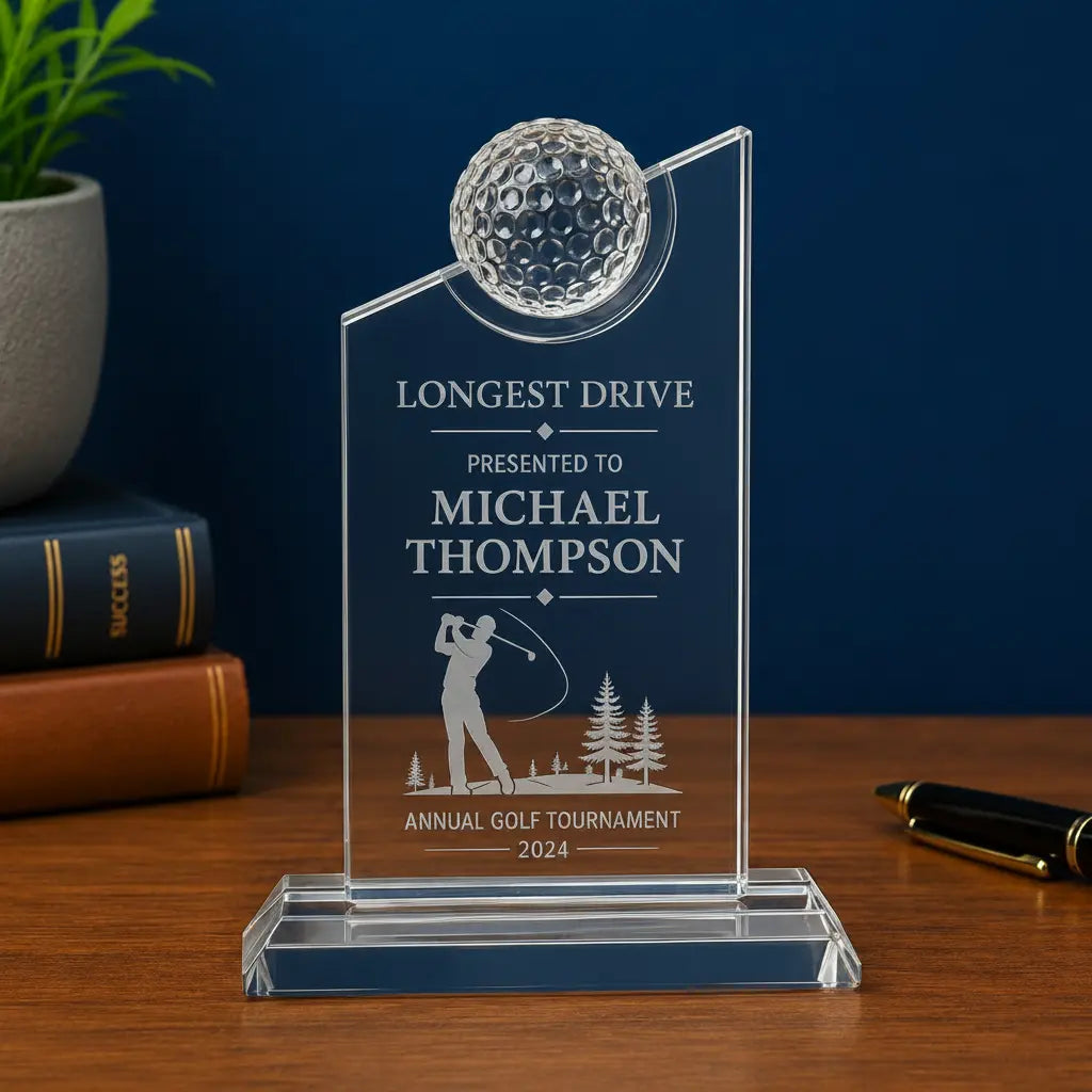 Personalized Crystal Golf Tablet Award with Inset Golf Ball | Custom Engraved Recognition Award Sams Engraving and Gifts
