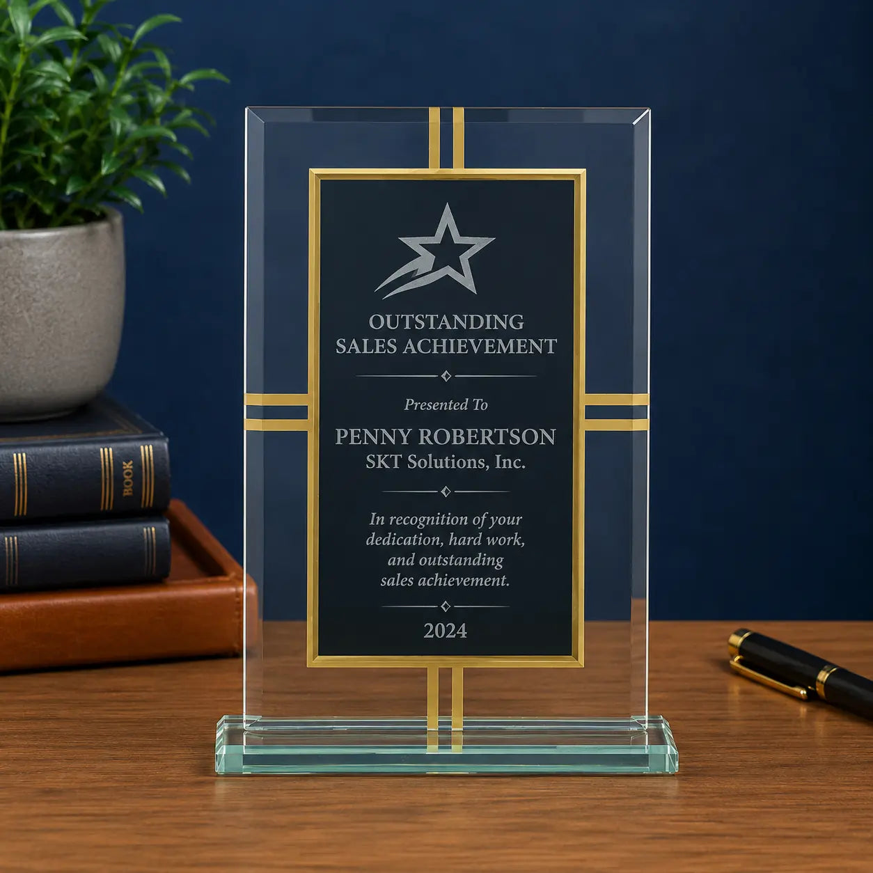 Personalized Contemporary Glass 4-Point Award | Custom Engraved Recognition Award Sams Engraving and Gifts