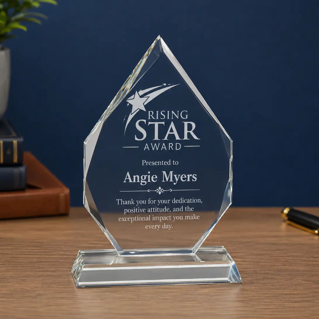 Personalized Diamond Crystal Award on Clear Pedestal Base | Custom Engraved Recognition Award Sams Engraving and Gifts