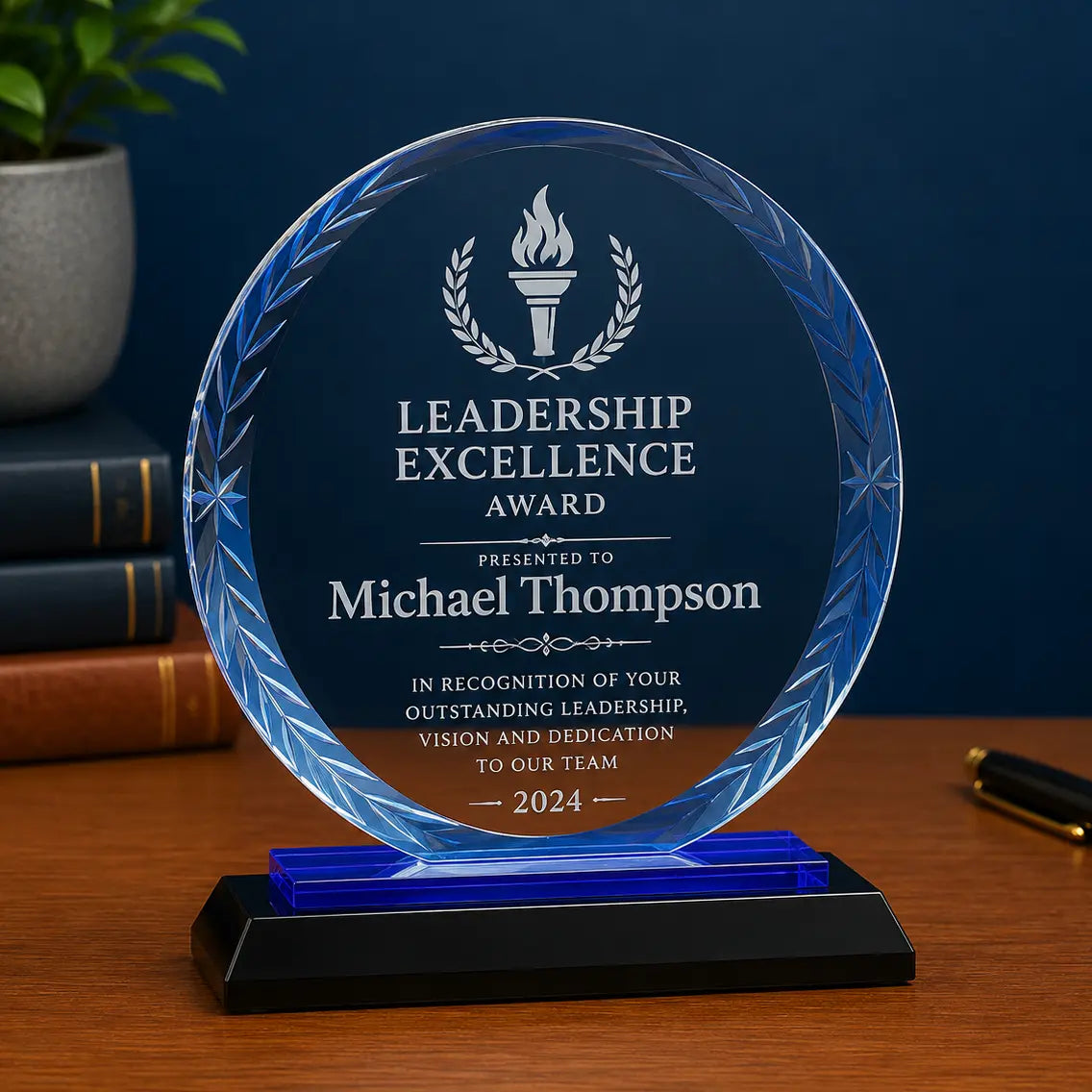 Personalized Oval Accent Glass Award | Custom Engraved Recognition Award Sams Engraving and Gifts
