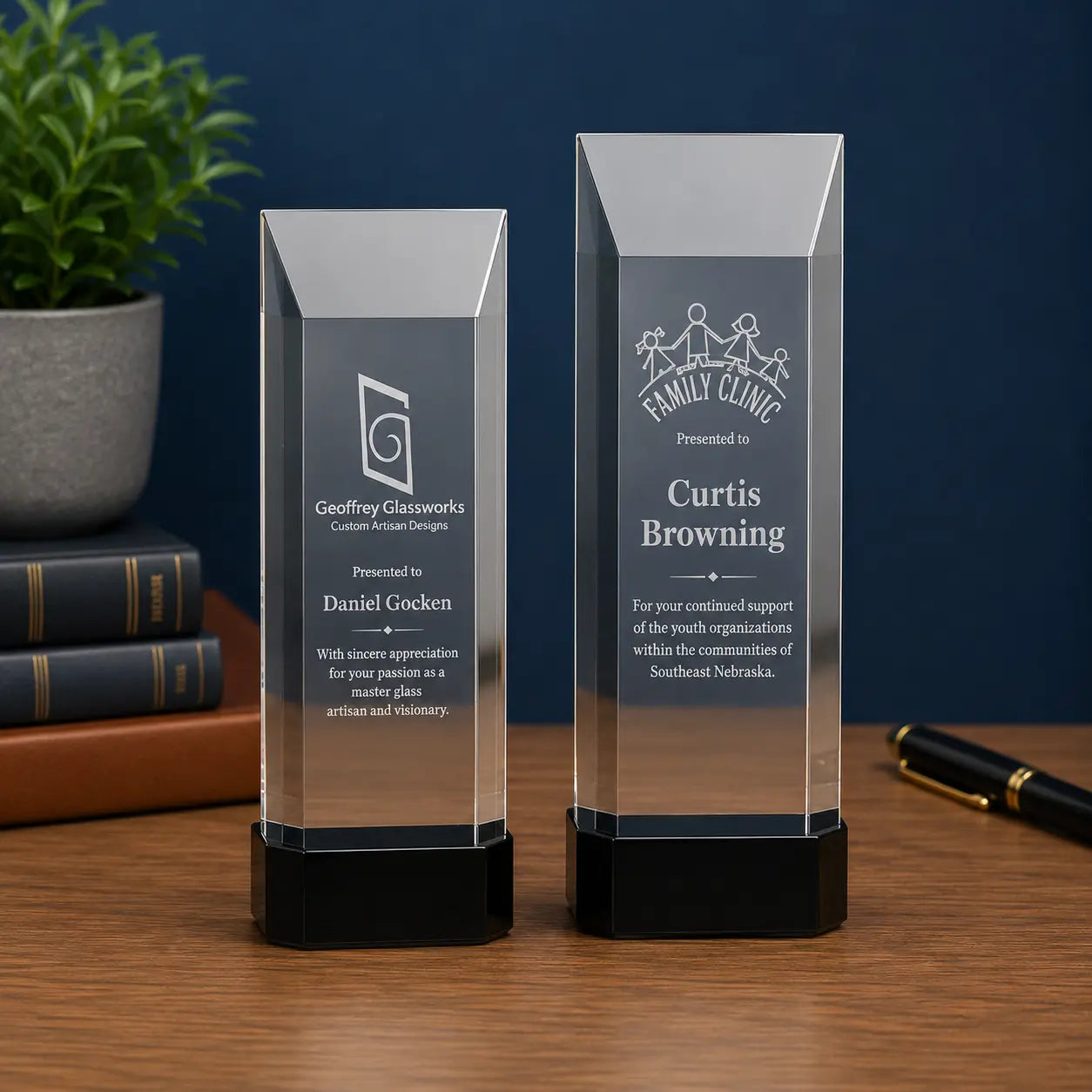 Personalized Clear Crystal Self-Standing Rectangle Award with Black Base | Custom Engraved Recognition Award Sams Engraving and Gifts