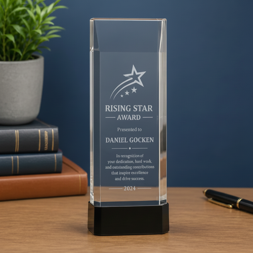 Personalized Clear Crystal Self-Standing Rectangle Award with Black Base | Custom Engraved Recognition Award Sams Engraving and Gifts