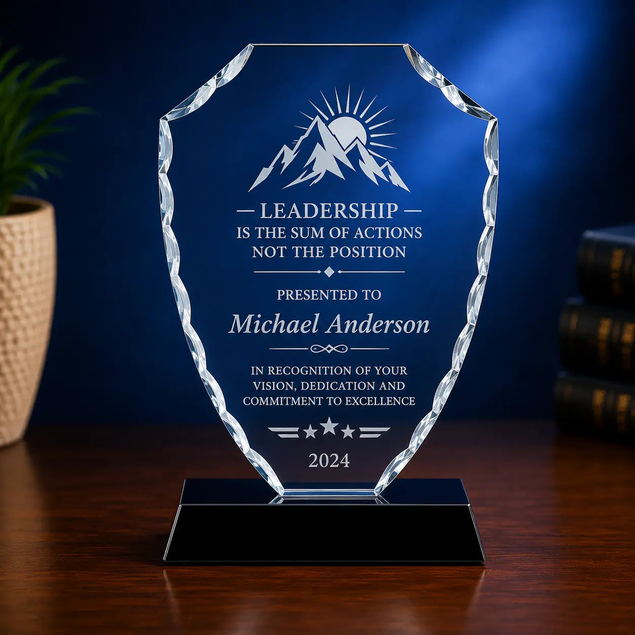 Personalized Shield Facet Glass Award | Custom Engraved Recognition Award Sams Engraving and Gifts
