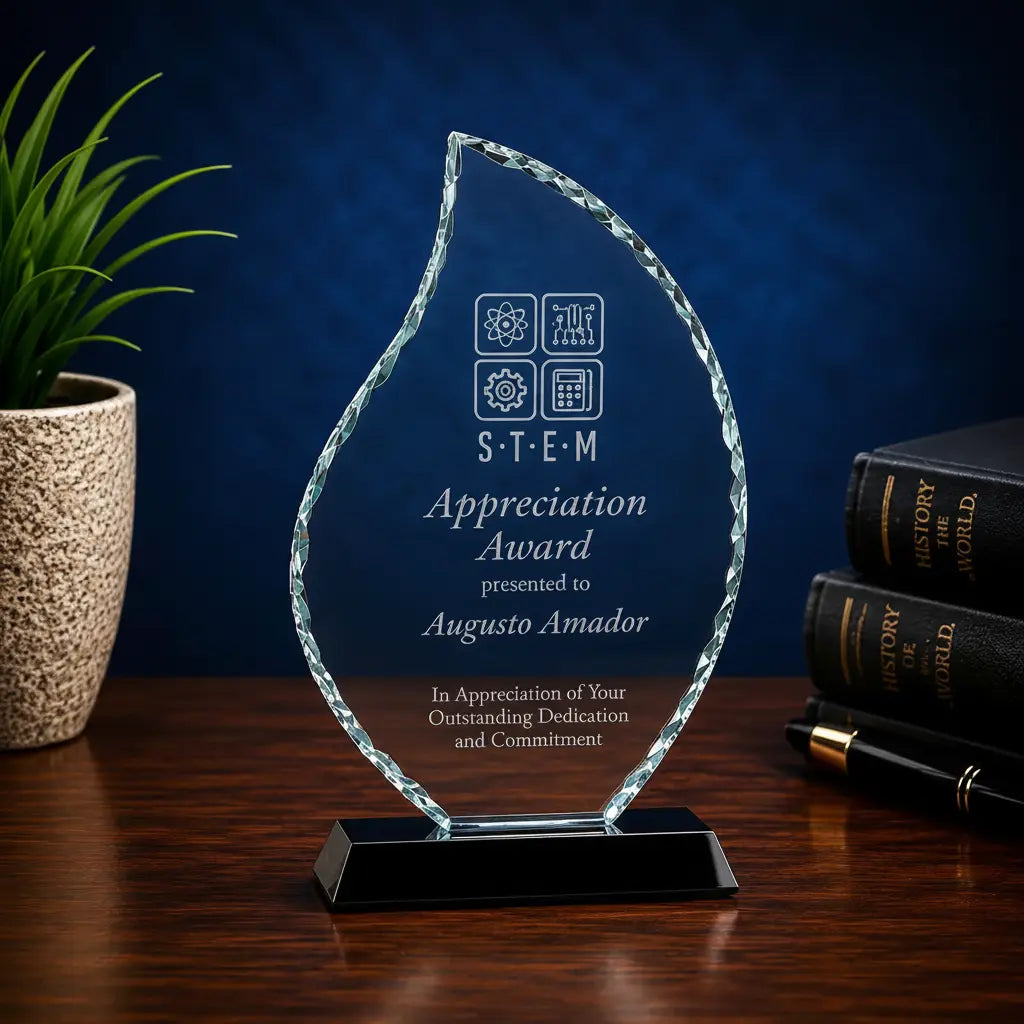Personalized Flame Facet Glass Award with Black Base | Custom Engraved Recognition Award Sams Engraving and Gifts