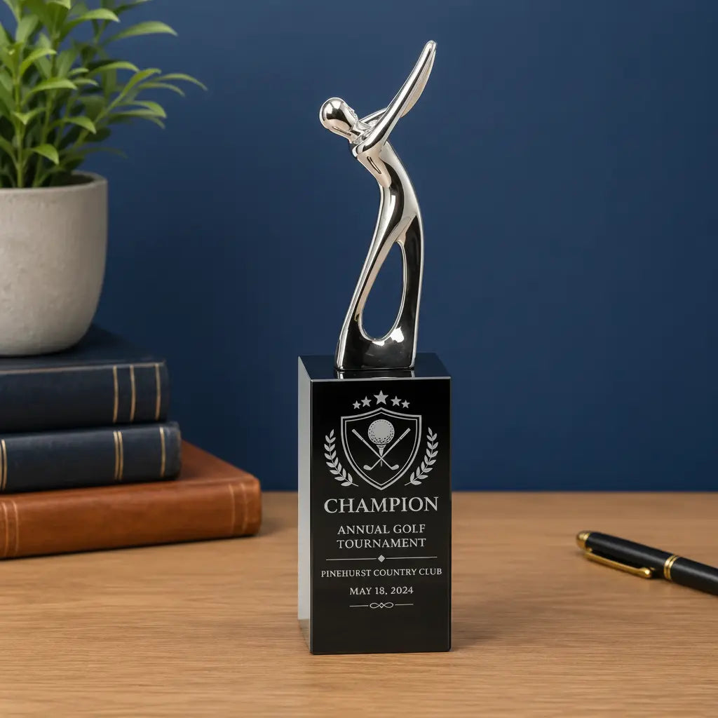 Personalized Silver Golf Figure Crystal Award | Custom Engraved Recognition Award Sams Engraving and Gifts