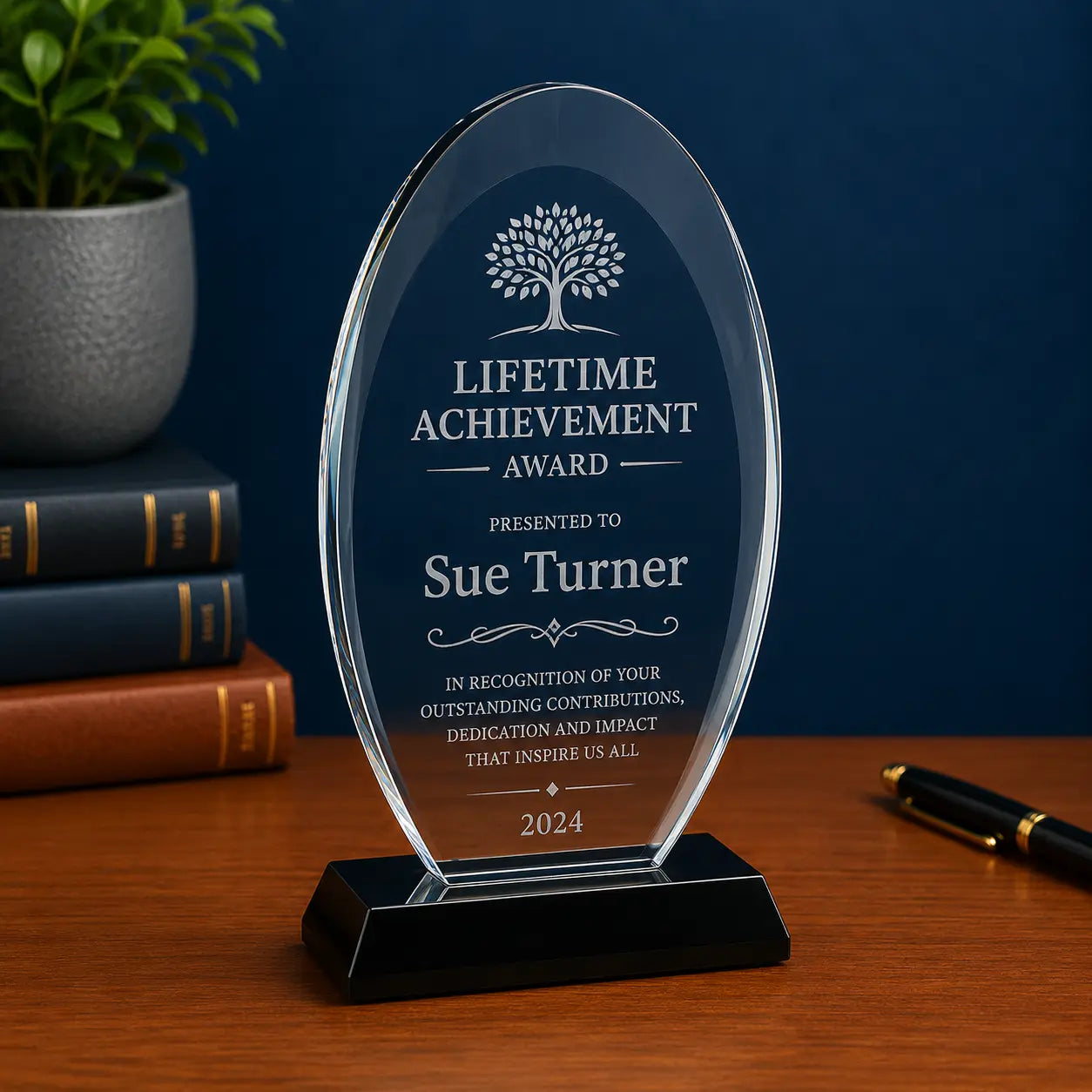 Personalized Oval Halo Glass Award | Custom Engraved Recognition Award Sams Engraving and Gifts