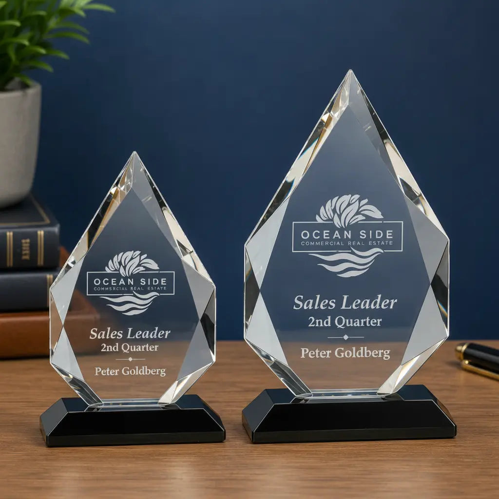 Personalized Diamond Crystal Award with Black Pedestal Base | Custom Engraved Recognition Award Sams Engraving and Gifts