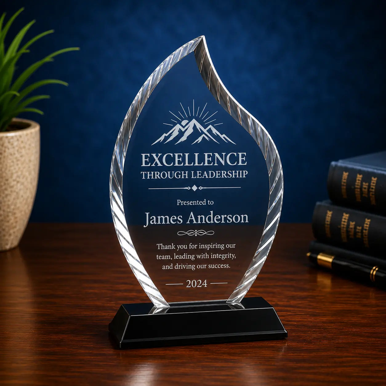 Personalized Flame Accent Glass Award | Custom Engraved Recognition Award Sams Engraving and Gifts