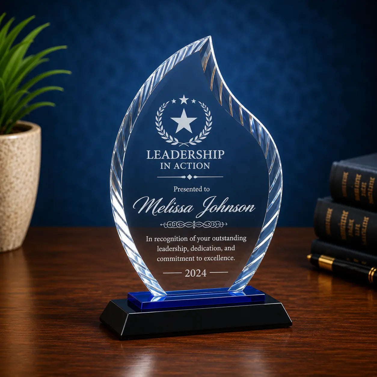 Personalized Flame Accent Glass Award | Custom Engraved Recognition Award Sams Engraving and Gifts