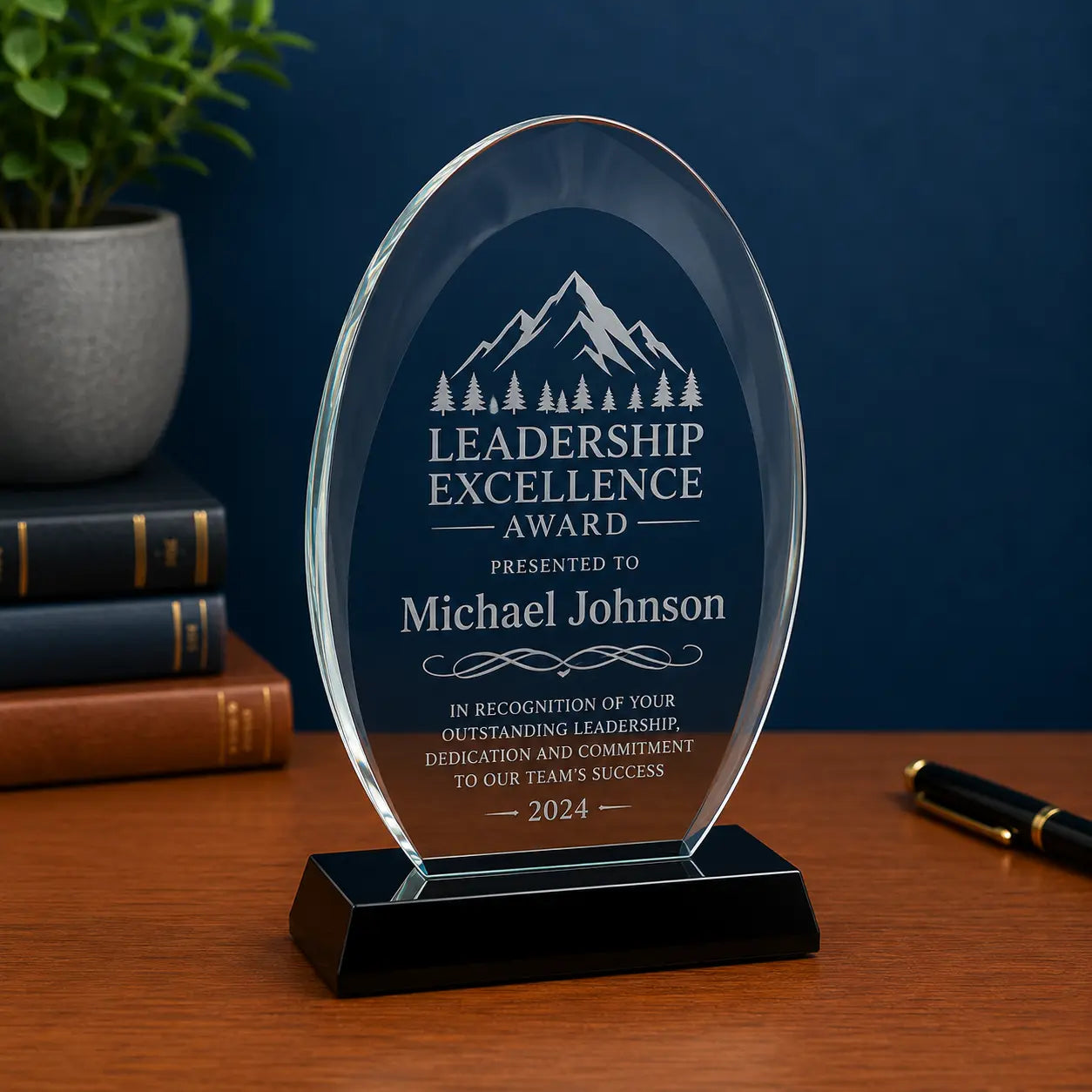Personalized Oval Halo Glass Award | Custom Engraved Recognition Award Sams Engraving and Gifts