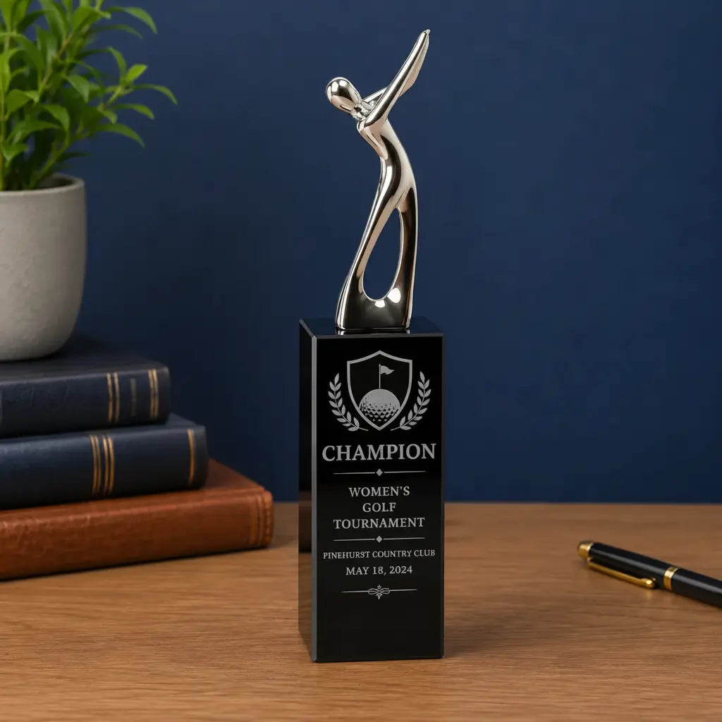 Personalized Silver Golf Figure Crystal Award | Custom Engraved Recognition Award Sams Engraving and Gifts
